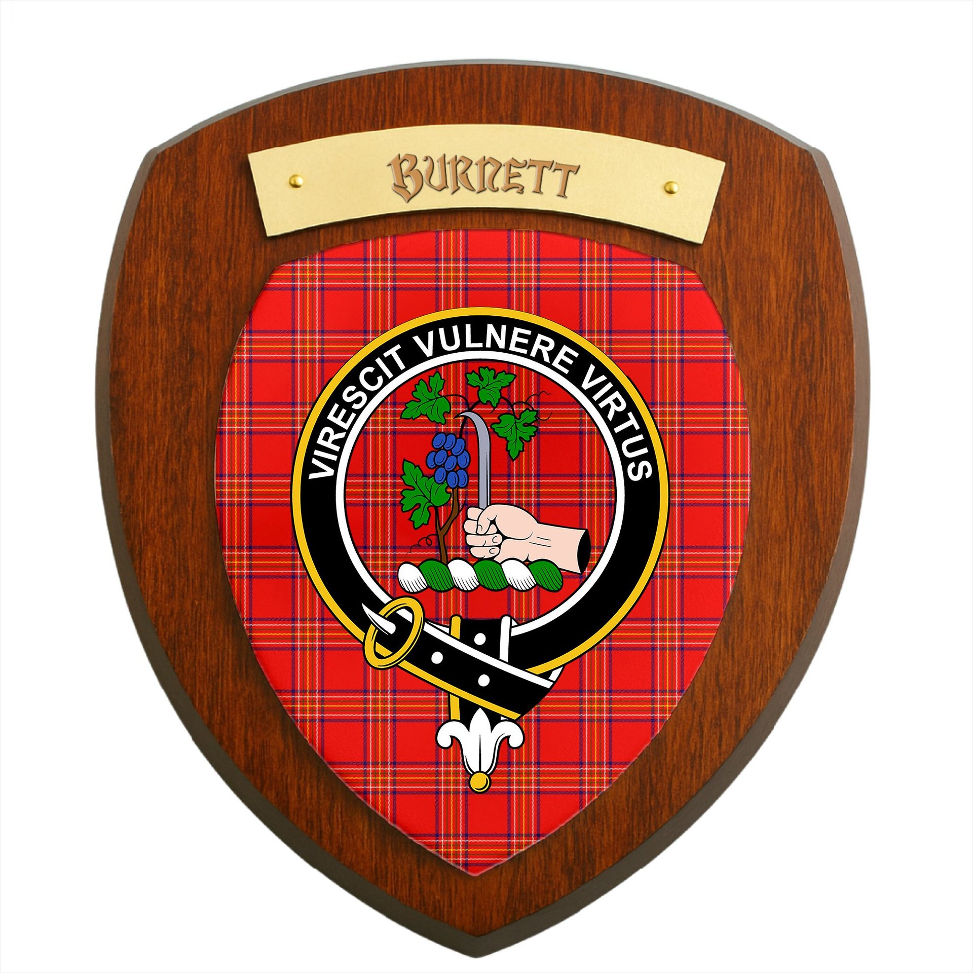 ScotsTee Shop Scottish Burnett Modern Clan Crest Scottish Tartan Wooden Wall Plaque