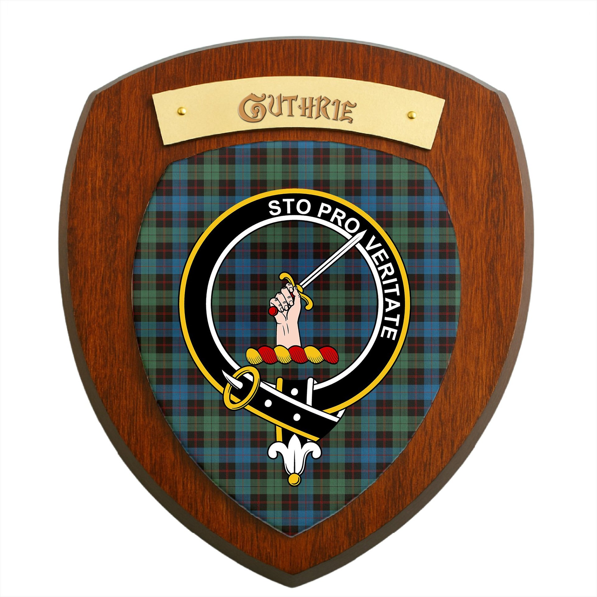 ScotsTee Shop Scottish Guthrie Clan Crest Scottish Tartan Wooden Wall Plaque
