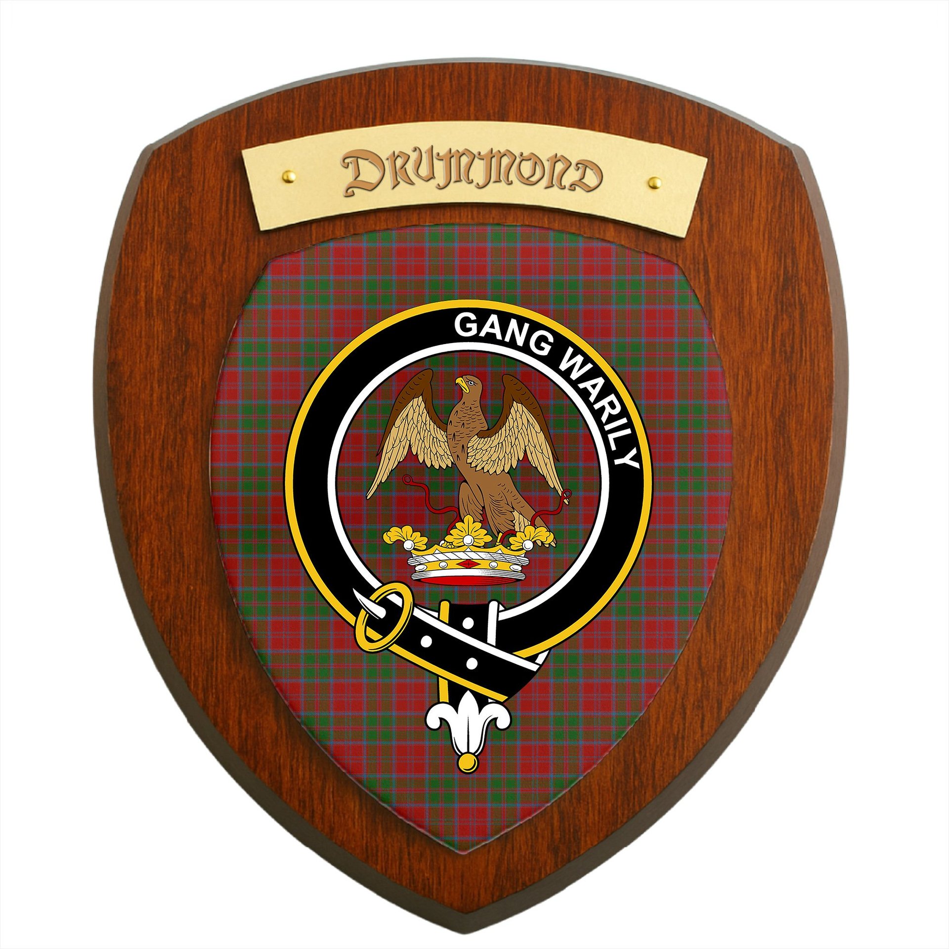 ScotsTee Shop Scottish Drummond Clan Crest Scottish Tartan Wooden Wall Plaque