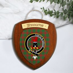 ScotsTee Shop Scottish Middleton Clan Crest Scottish Tartan Wooden Wall Plaque