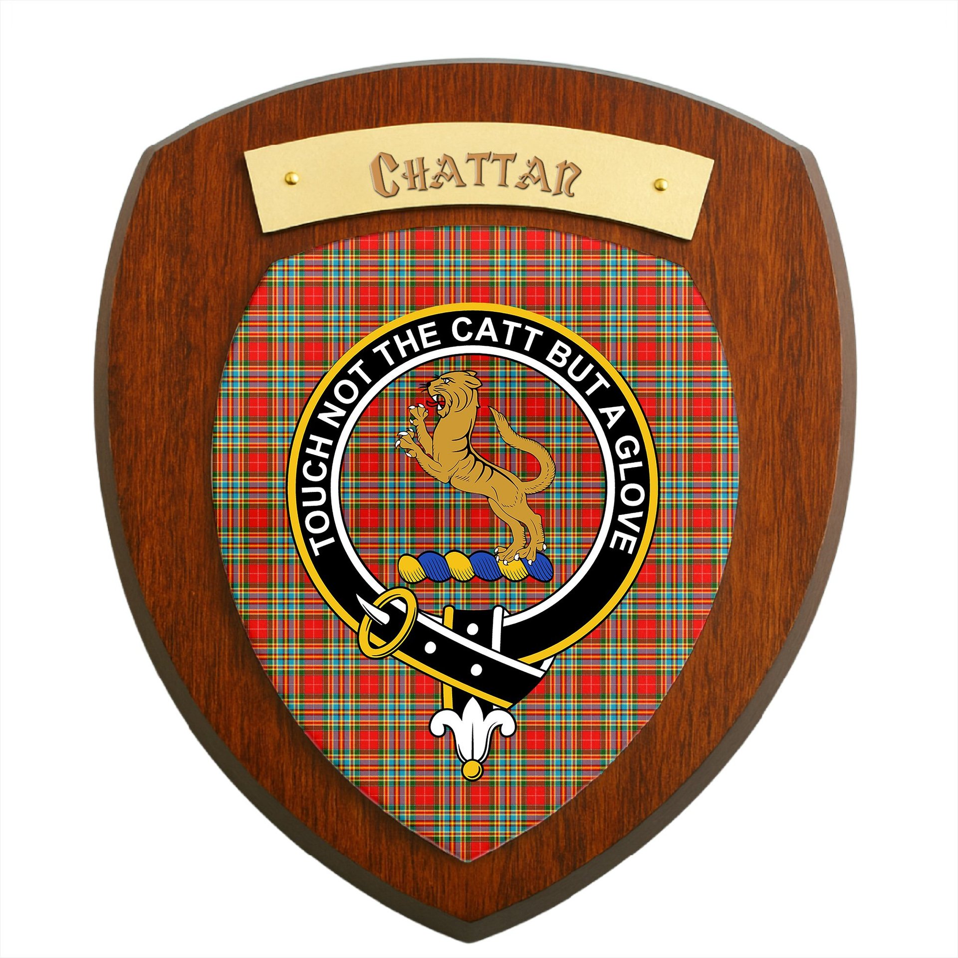 ScotsTee Shop Scottish Chattan Clan Crest Scottish Tartan Wooden Wall Plaque