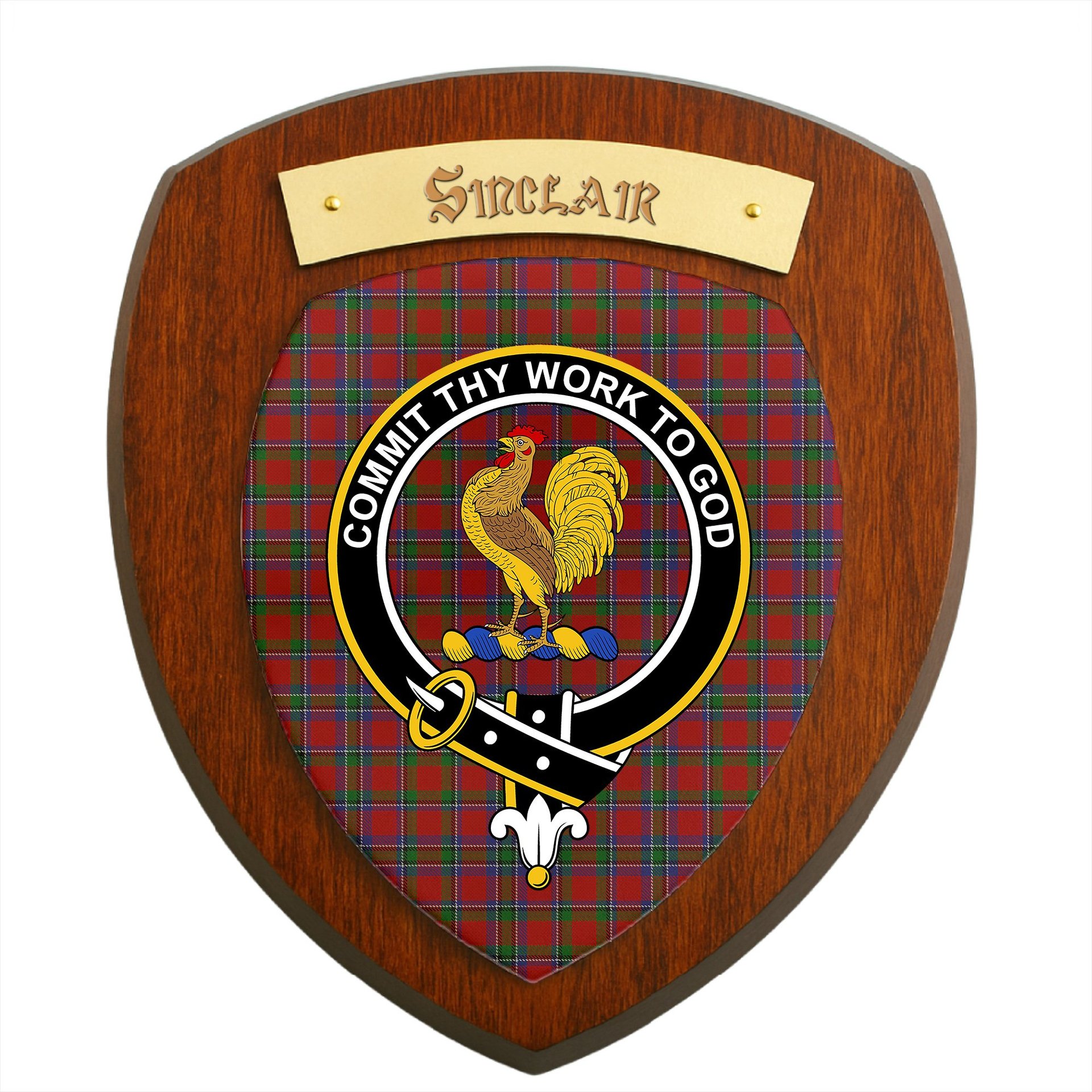 ScotsTee Shop Scottish Sinclair Clan Crest Scottish Tartan Wooden Wall Plaque