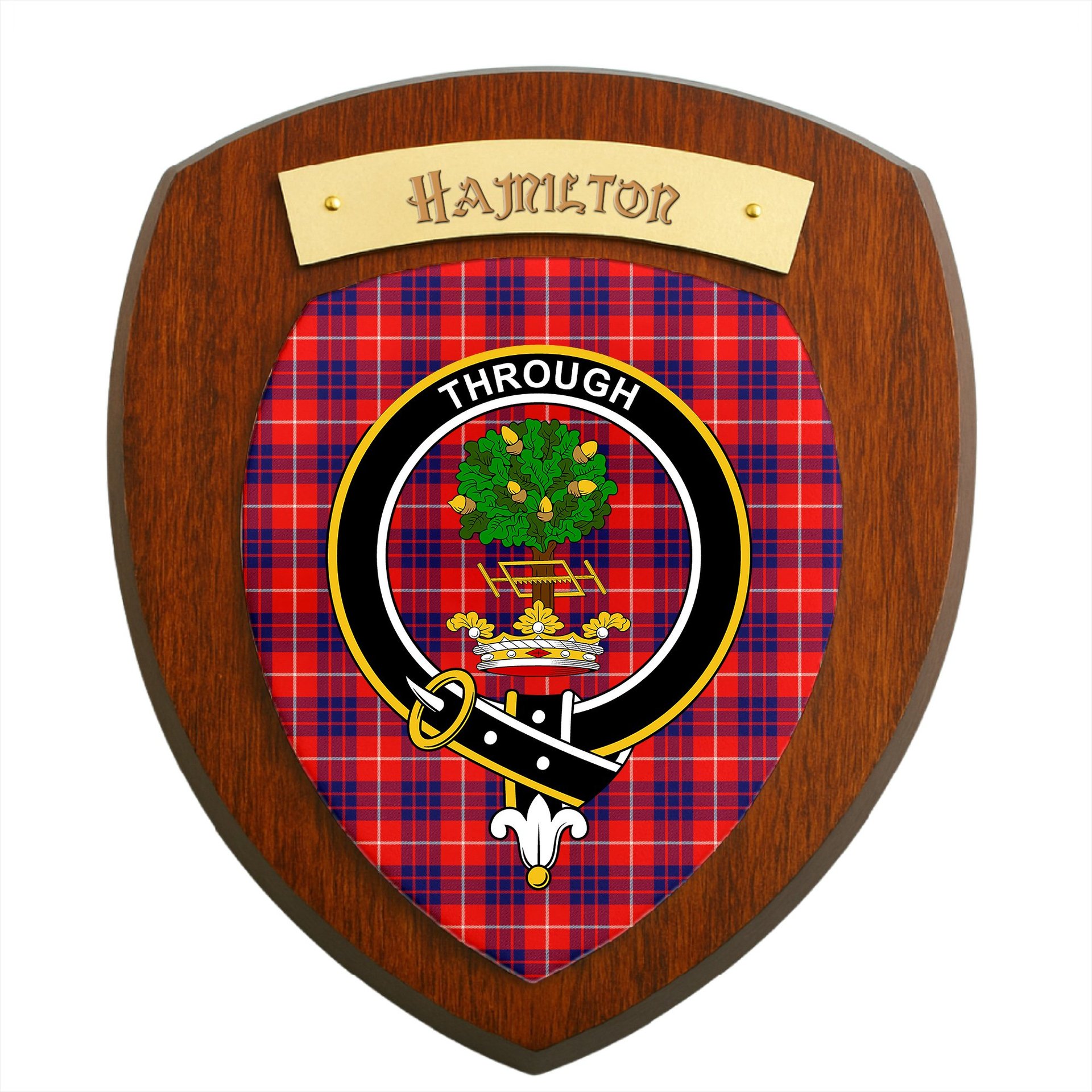 ScotsTee Shop Scottish Hamilton Modern Clan Crest Scottish Tartan Wooden Wall Plaque