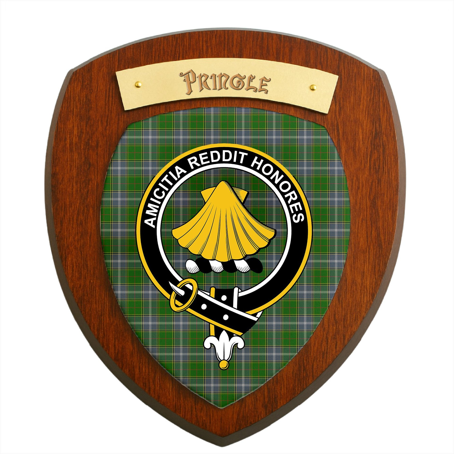 ScotsTee Shop Scottish Pringle Clan Crest Scottish Tartan Wooden Wall Plaque