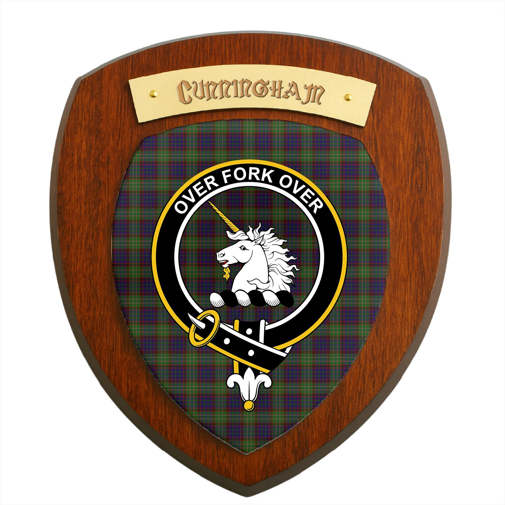 ScotsTee Shop Scottish Cunningham Hunting Clan Crest Scottish Tartan Wooden Wall Plaque