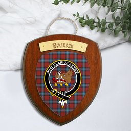 ScotsTee Shop Scottish Baillie of Polkemmet Red Clan Crest Scottish Tartan Wooden Wall Plaque