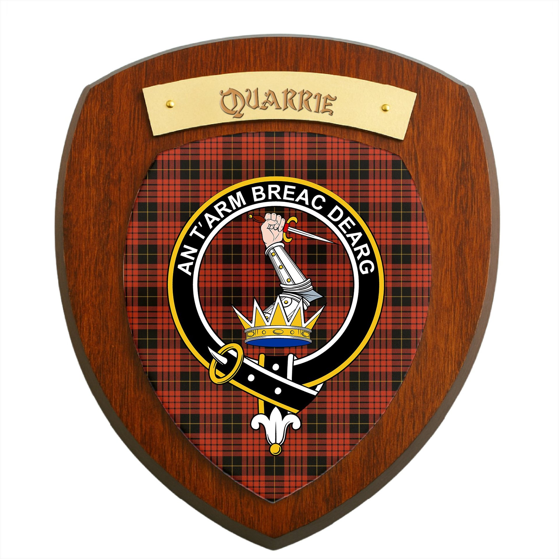 ScotsTee Shop Scottish Quarrie Ancient Clan Crest Scottish Tartan Wooden Wall Plaque