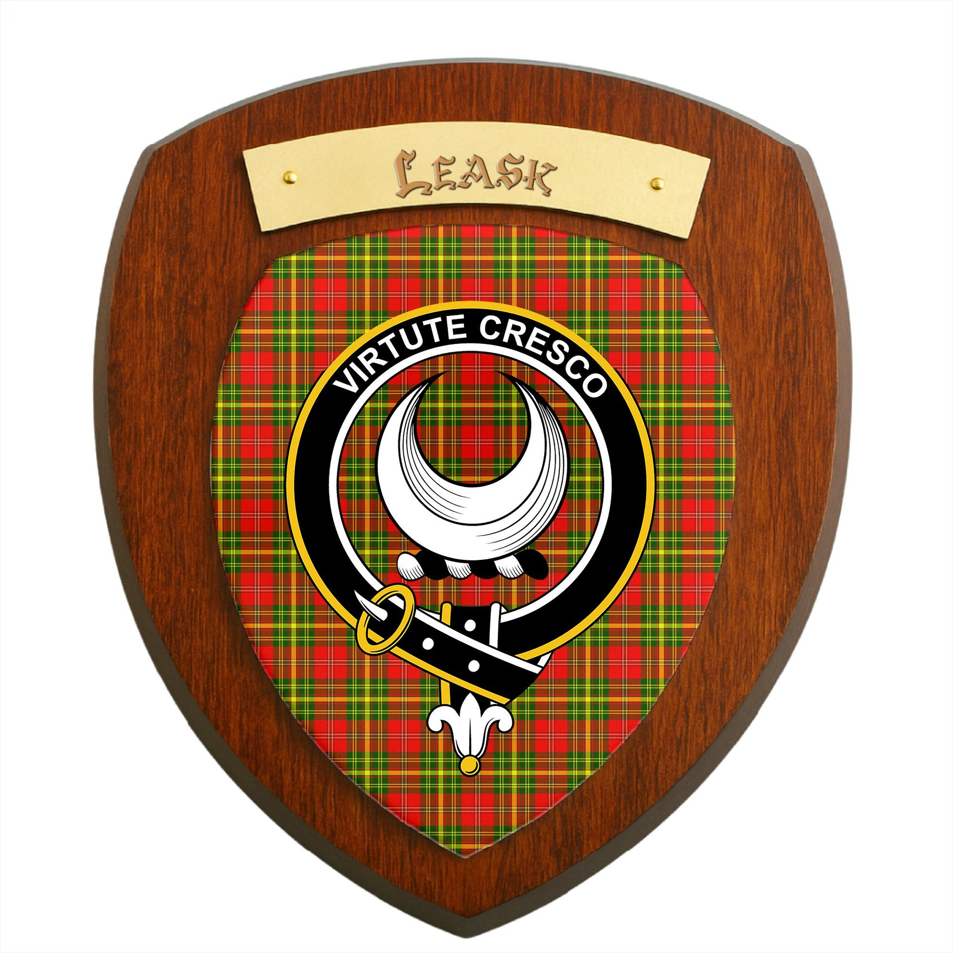 ScotsTee Shop Scottish Leask SC Clan Crest Scottish Tartan Wooden Wall Plaque