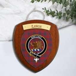 ScotsTee Shop Scottish Leslie Red Clan Crest Scottish Tartan Wooden Wall Plaque