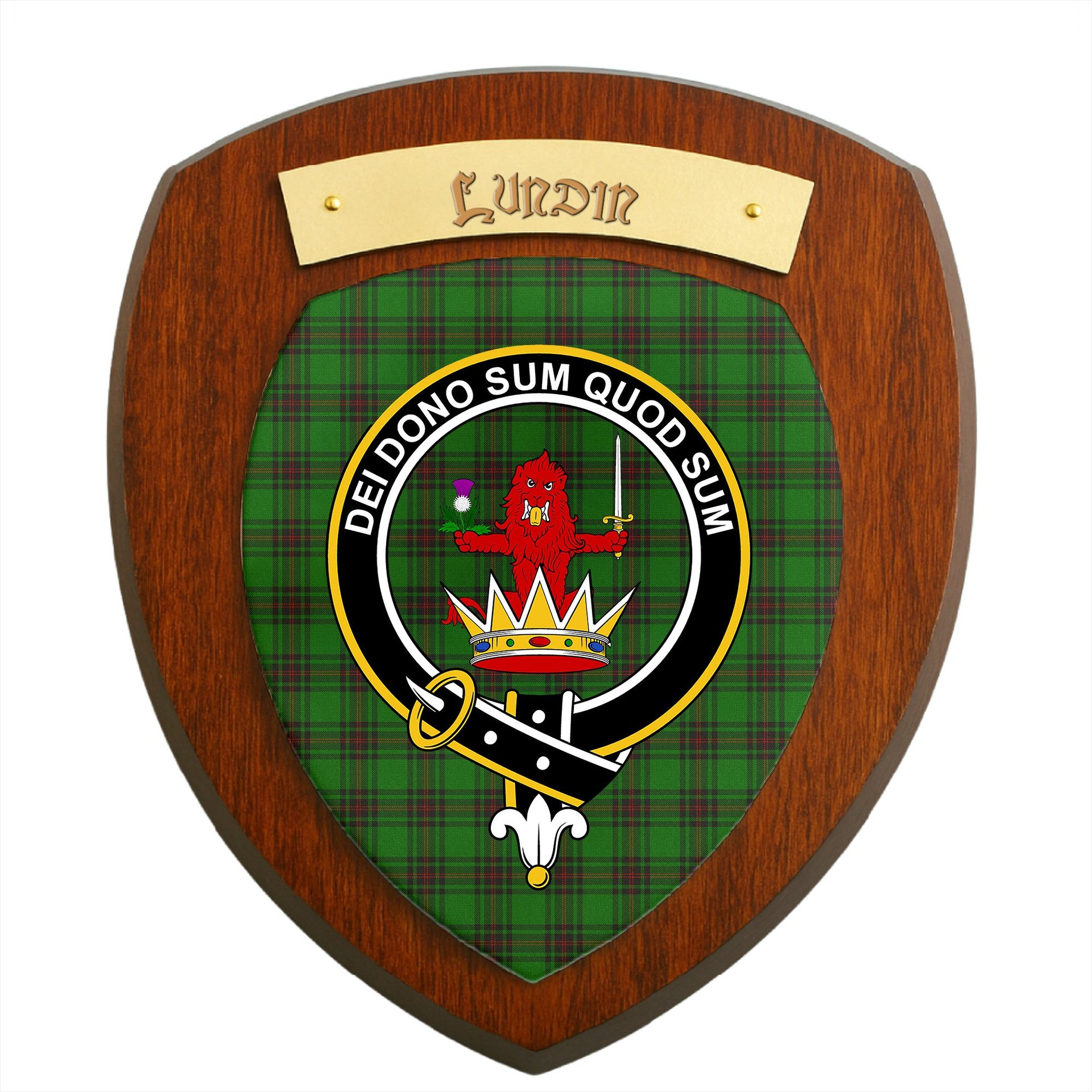 ScotsTee Shop Scottish Lundin Clan Crest Scottish Tartan Wooden Wall Plaque