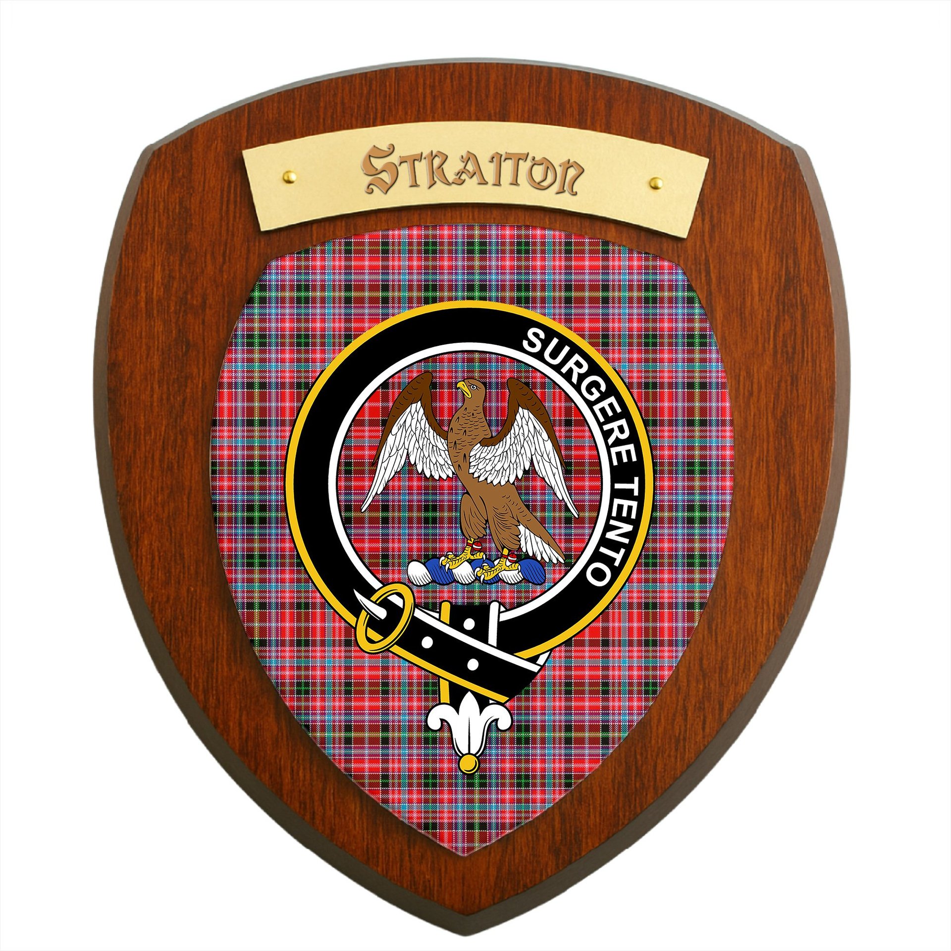 ScotsTee Shop Scottish Straiton Clan Crest Scottish Tartan Wooden Wall Plaque