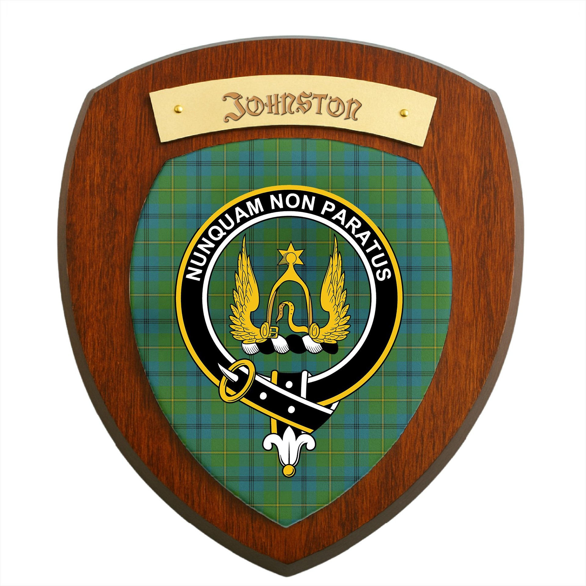 ScotsTee Shop Scottish Johnstone Ancient Clan Crest Scottish Tartan Wooden Wall Plaque