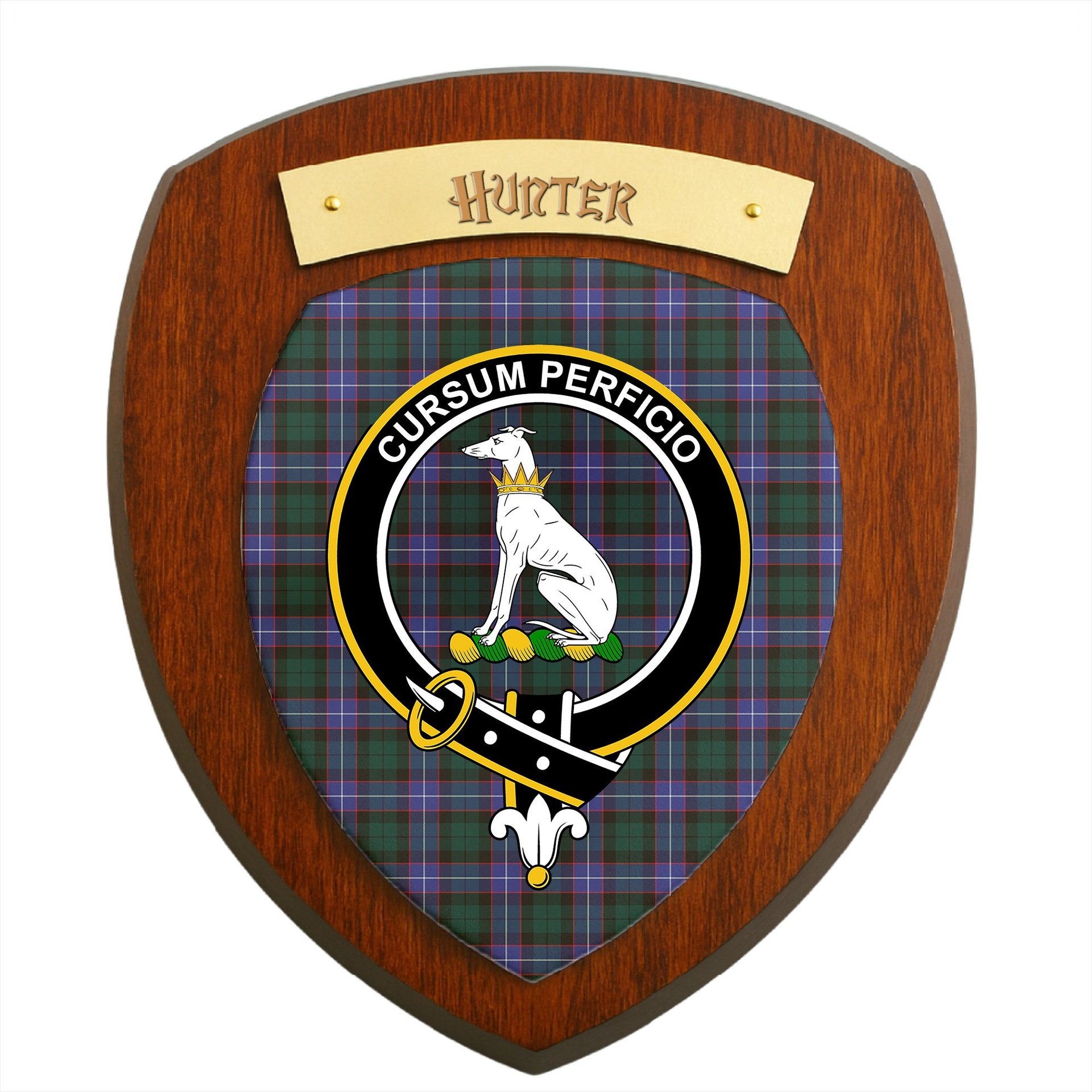 ScotsTee Shop Scottish Hunter Modern Clan Crest Scottish Tartan Wooden Wall Plaque