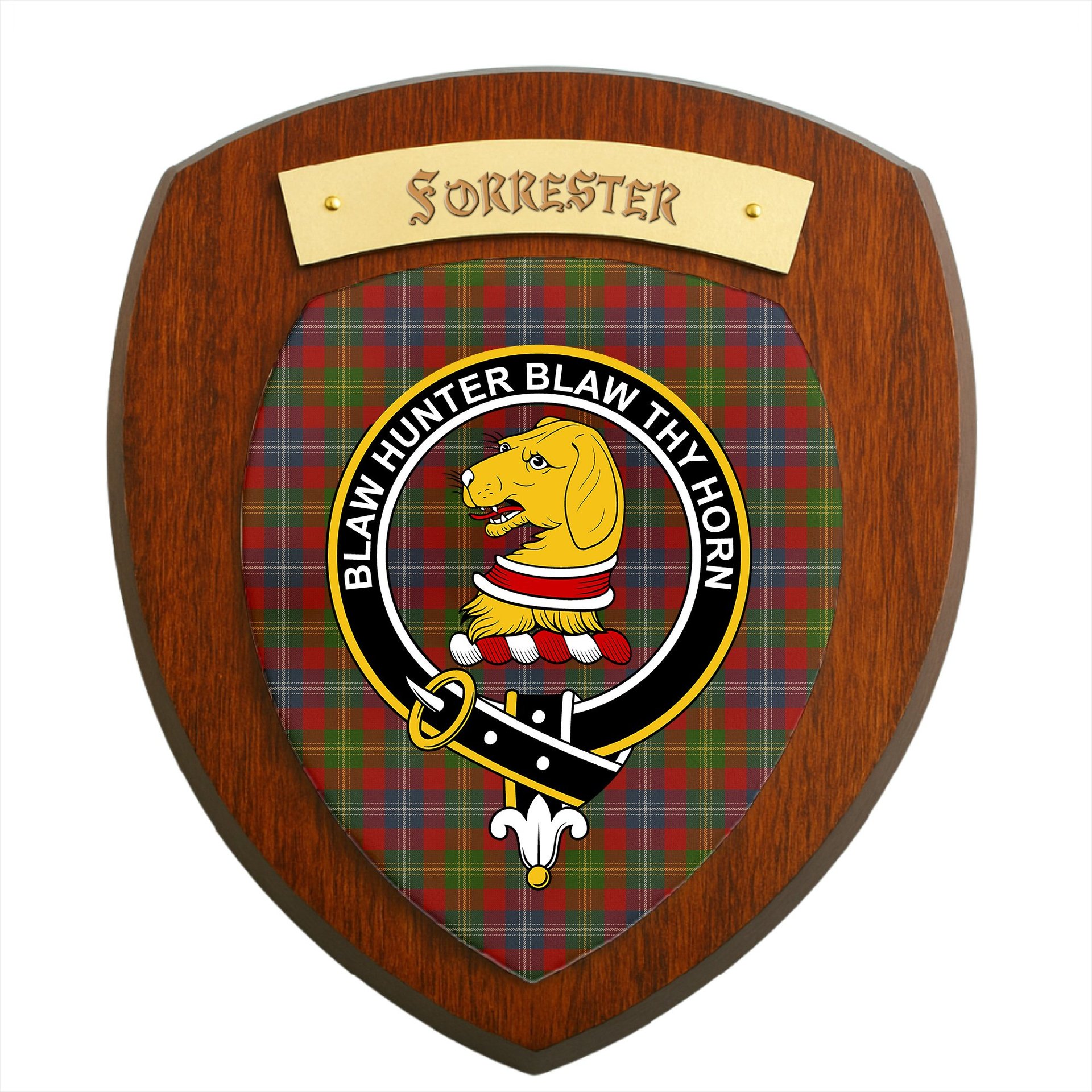 ScotsTee Shop Scottish Forrester Clan Crest Scottish Tartan Wooden Wall Plaque