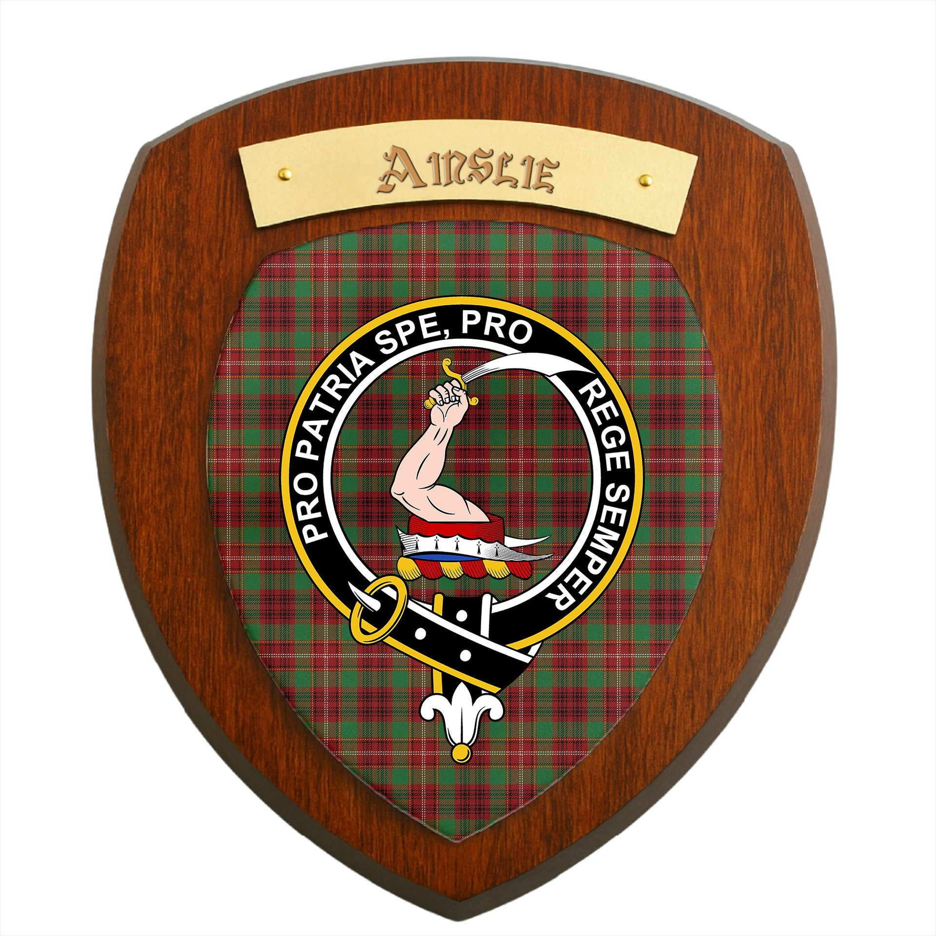 ScotsTee Shop Scottish Ainslie Ancient Clan Crest Scottish Tartan Wooden Wall Plaque