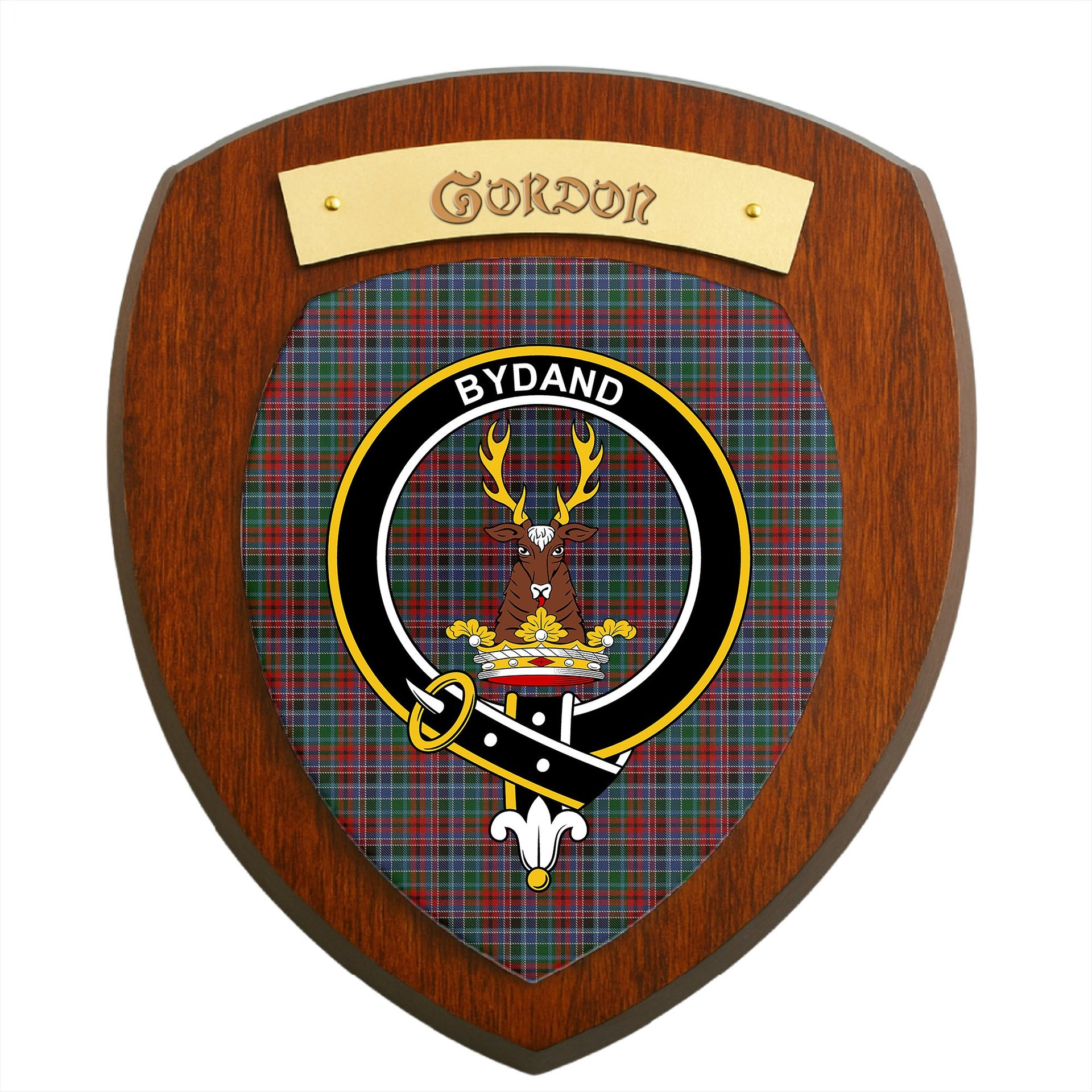 ScotsTee Shop Scottish Gordon Red Clan Crest Scottish Tartan Wooden Wall Plaque