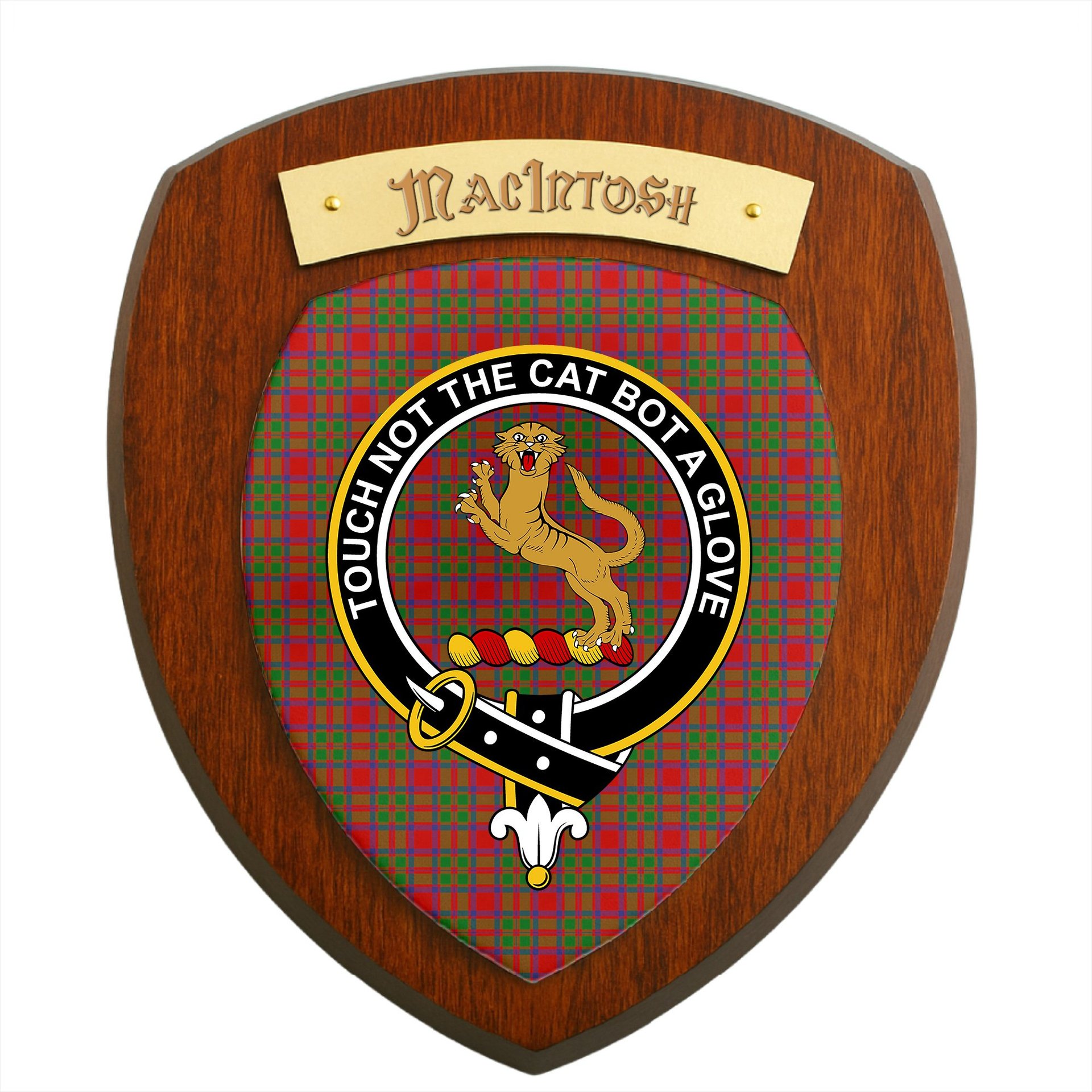 ScotsTee Shop Scottish MacIntosh Modern Clan Crest Scottish Tartan Wooden Wall Plaque
