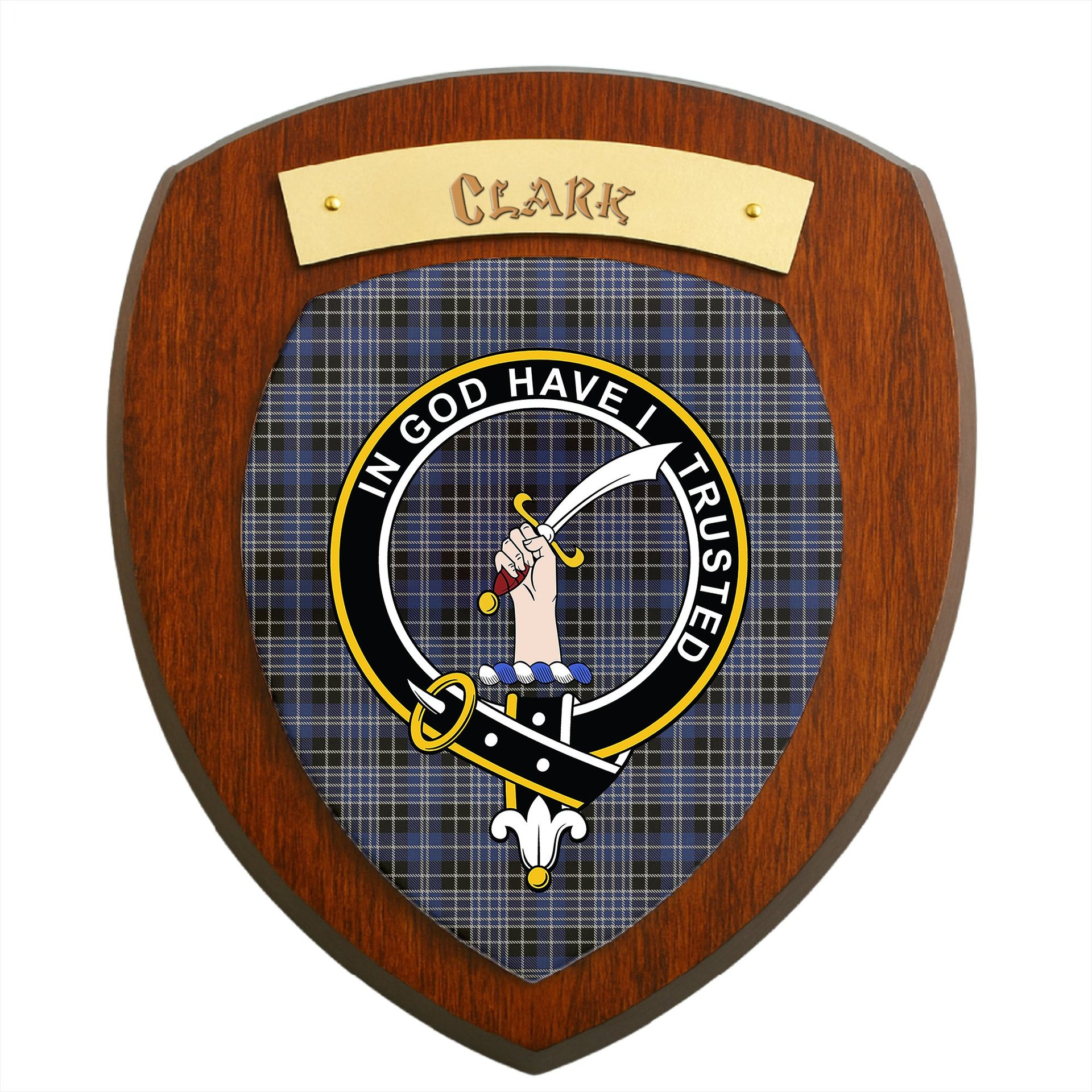 ScotsTee Shop Scottish Clark Clan Crest Scottish Tartan Wooden Wall Plaque