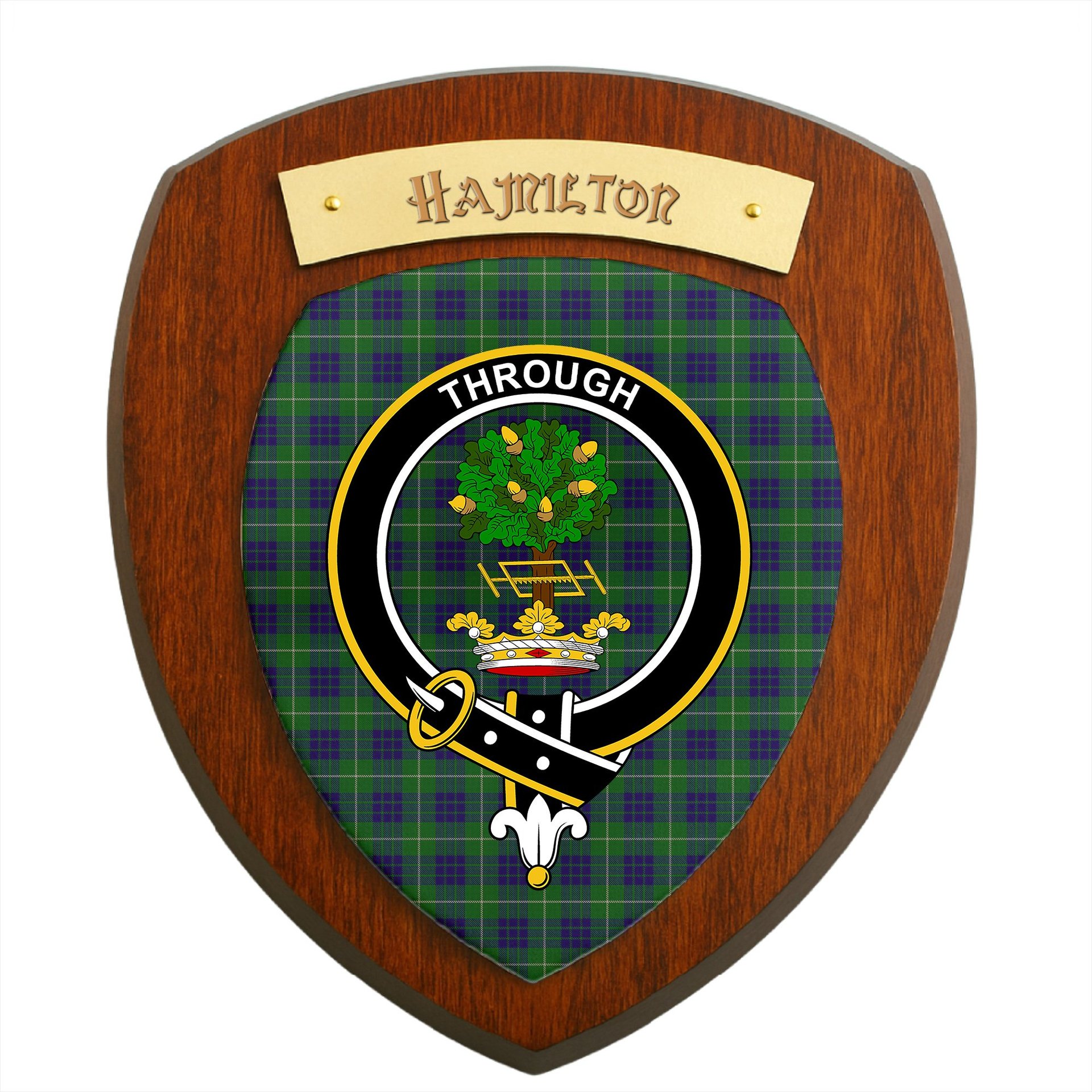 ScotsTee Shop Scottish Hamilton Green Hunting Clan Crest Scottish Tartan Wooden Wall Plaque