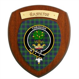 ScotsTee Shop Scottish Hamilton Green Hunting Clan Crest Scottish Tartan Wooden Wall Plaque