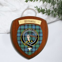 ScotsTee Shop Scottish Mitchell Ancient Clan Crest Scottish Tartan Wooden Wall Plaque