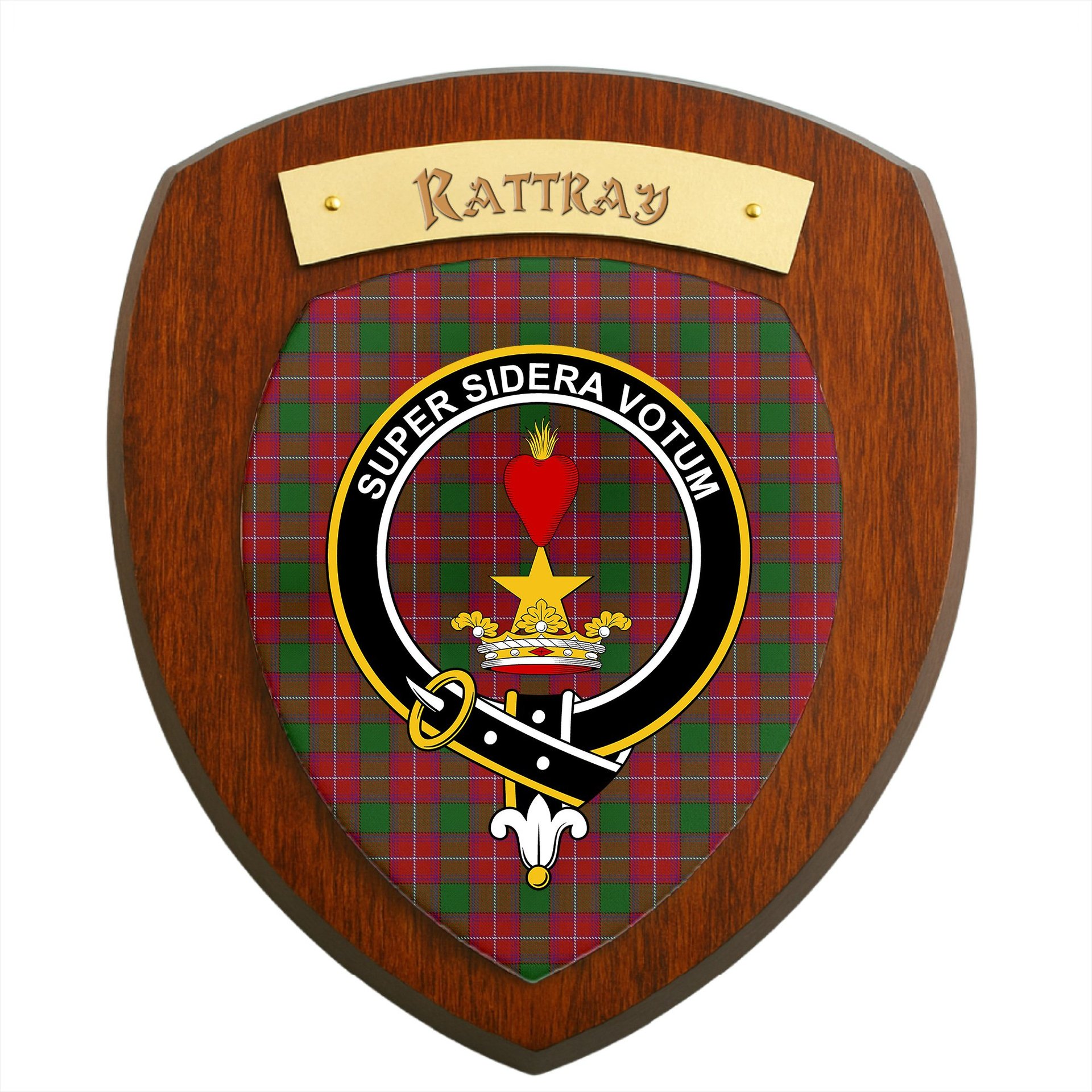 ScotsTee Shop Scottish Rattray Clan Crest Scottish Tartan Wooden Wall Plaque