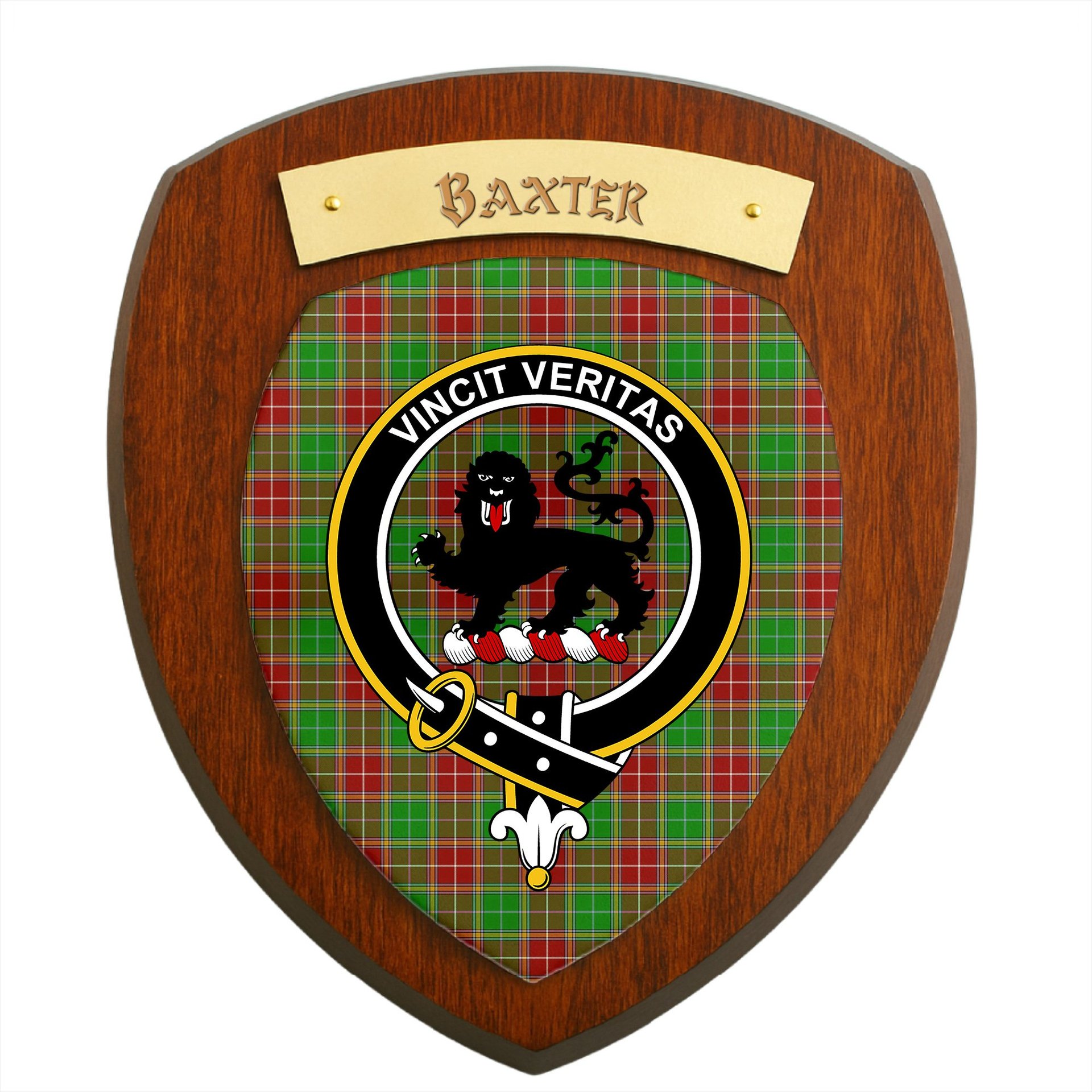 ScotsTee Shop Scottish Baxter Modern Clan Crest Scottish Tartan Wooden Wall Plaque
