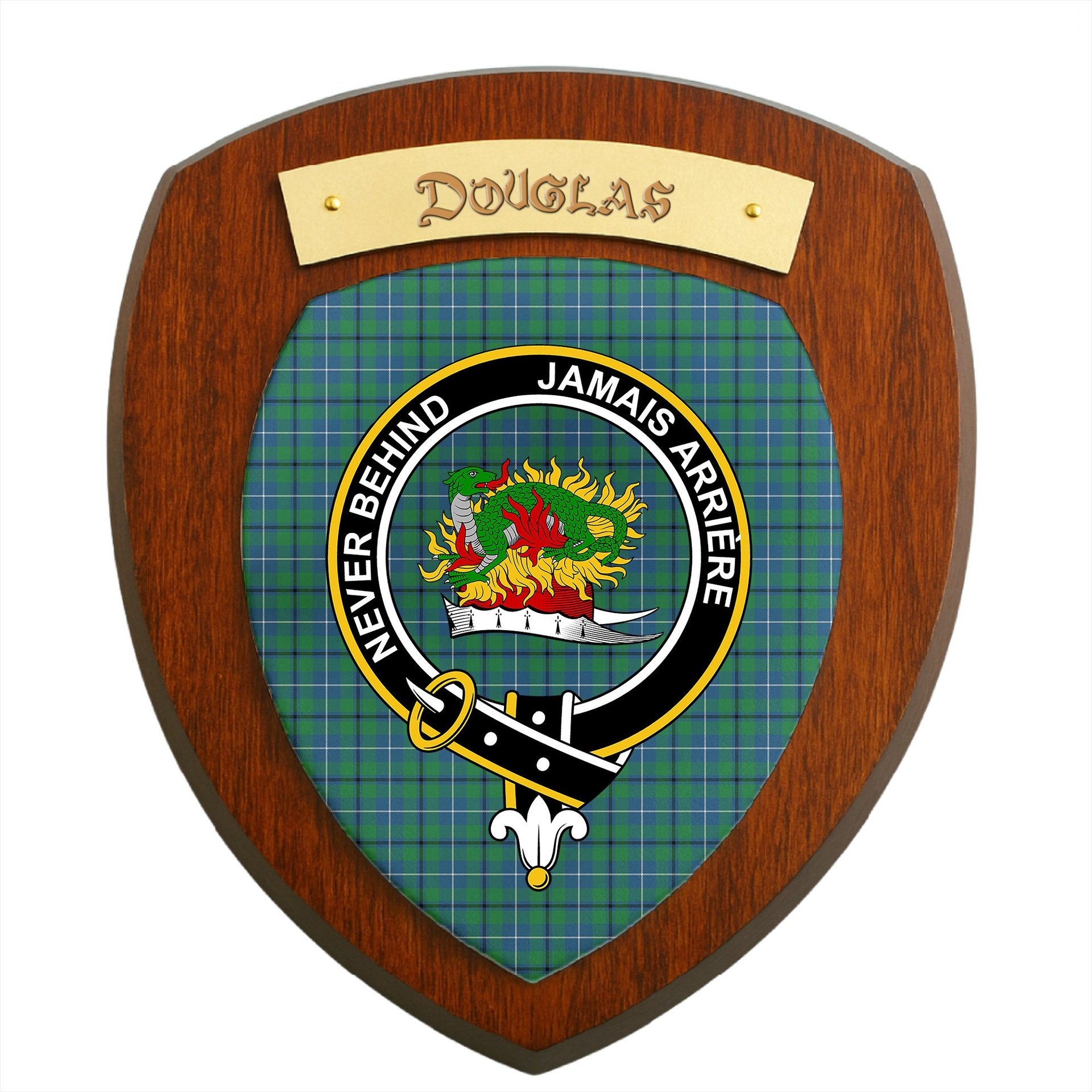ScotsTee Shop Scottish Douglas Ancient Clan Crest Scottish Tartan Wooden Wall Plaque