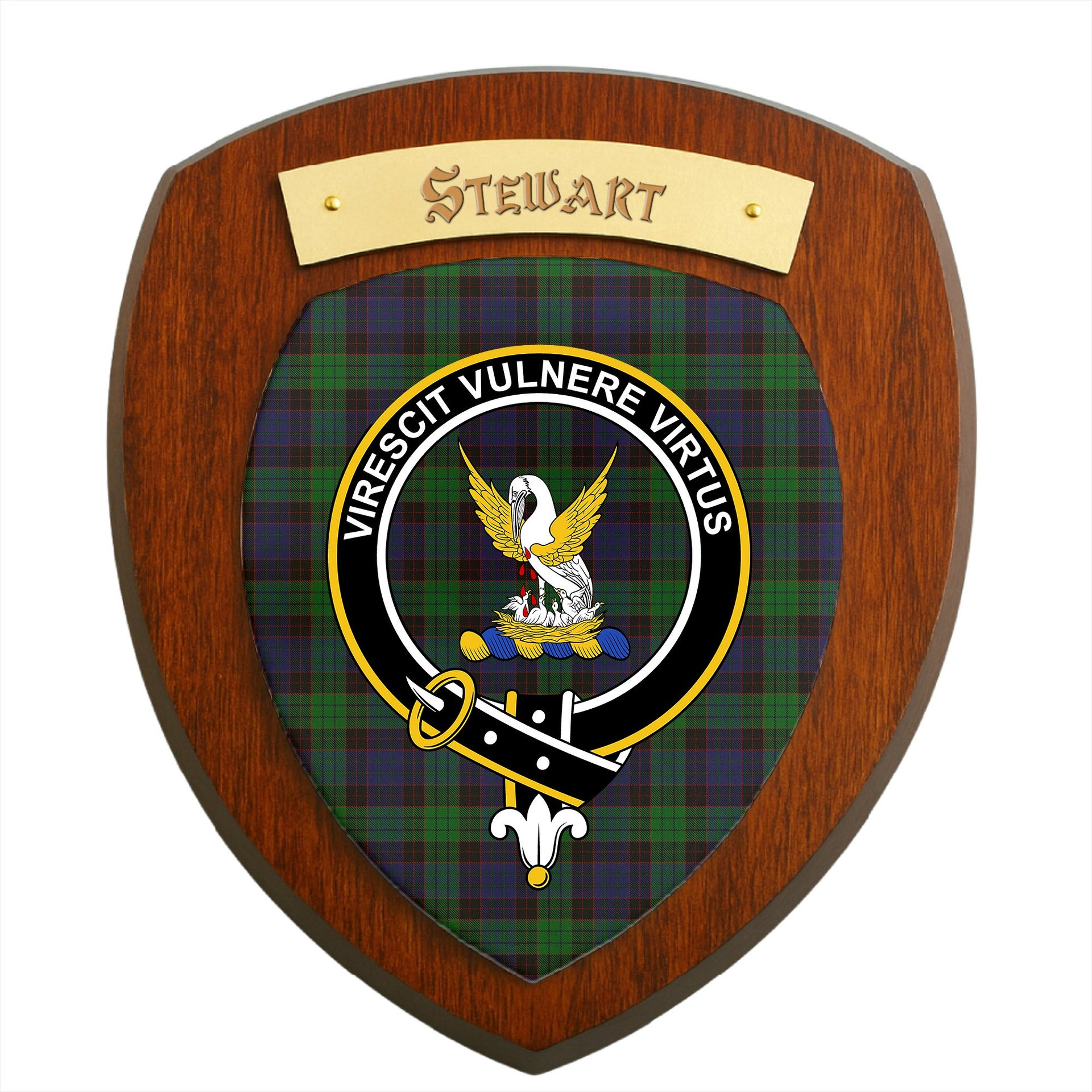 ScotsTee Shop Scottish Stewart Old Clan Crest Scottish Tartan Wooden Wall Plaque