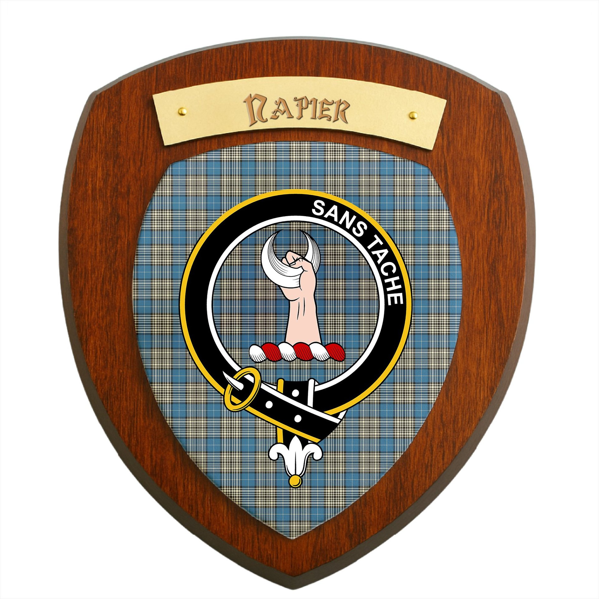 ScotsTee Shop Scottish Napier Ancient Clan Crest Scottish Tartan Wooden Wall Plaque