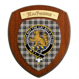 ScotsTee Shop Scottish MacPherson of Cluny Black and White Clan Crest Scottish Tartan Wooden Wall Plaque