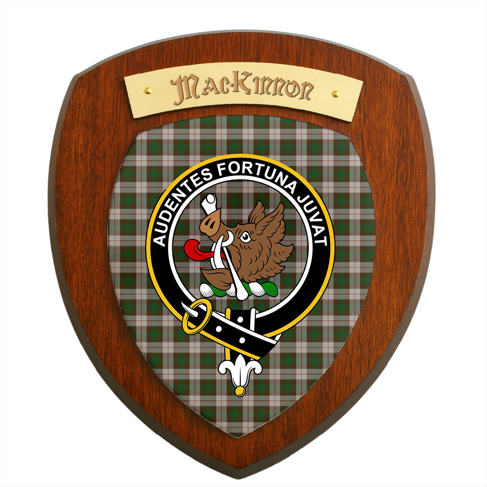ScotsTee Shop Scottish MacKinnon Dress Clan Crest Scottish Tartan Wooden Wall Plaque