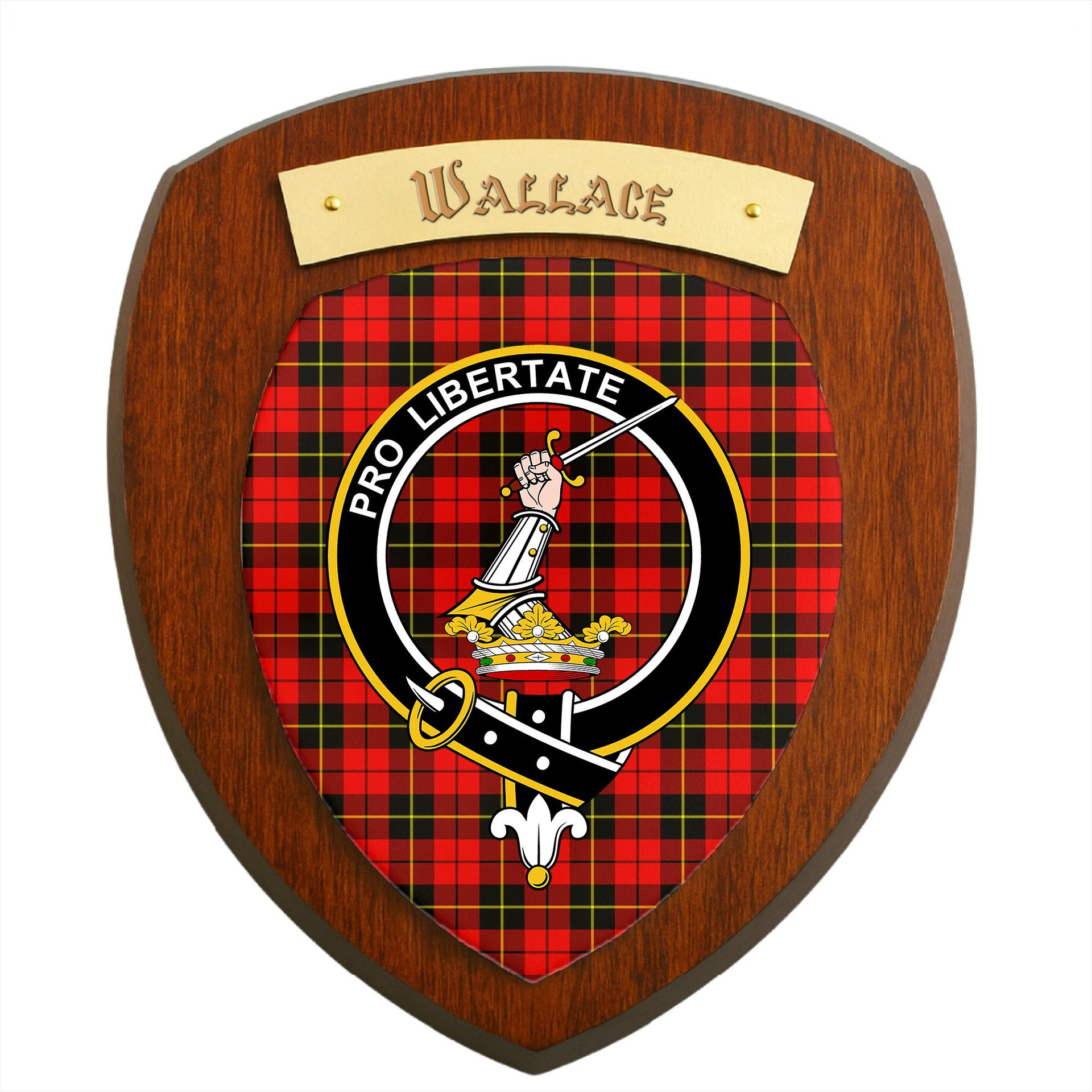 ScotsTee Shop Scottish Wallace Hunting Red Clan Crest Scottish Tartan Wooden Wall Plaque
