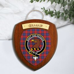 ScotsTee Shop Scottish Graham of Menteith Red Clan Crest Scottish Tartan Wooden Wall Plaque
