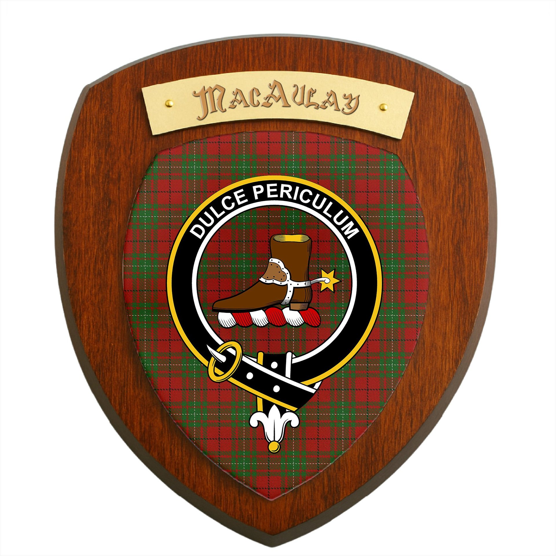 ScotsTee Shop Scottish MacAulay Clan Crest Scottish Tartan Wooden Wall Plaque