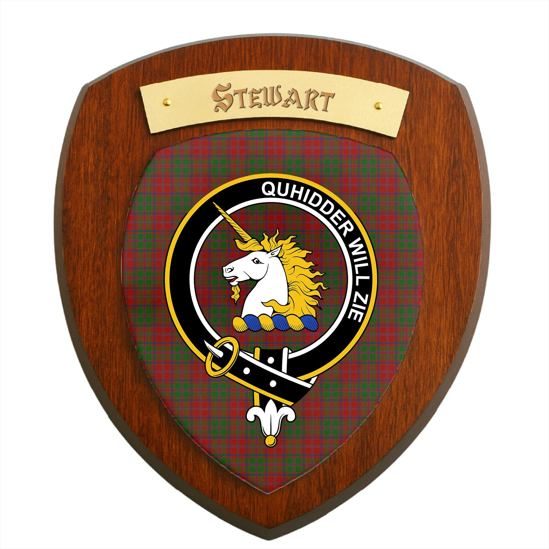 ScotsTee Shop Scottish Stewart of Appin Clan Crest Scottish Tartan Wooden Wall Plaque