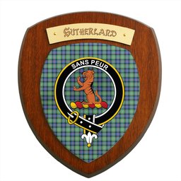 ScotsTee Shop Scottish Sutherland Ancient Clan Crest Scottish Tartan Wooden Wall Plaque