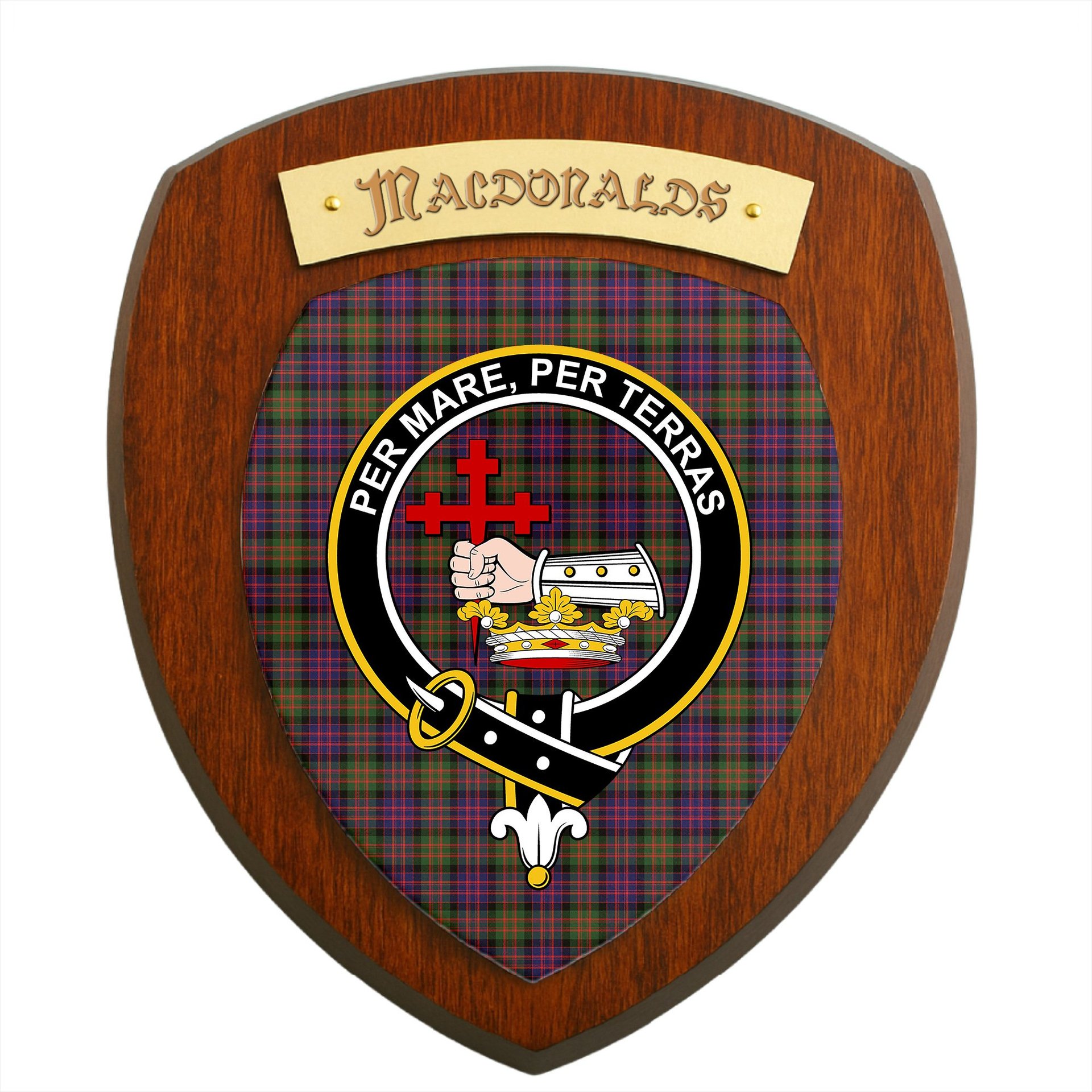 ScotsTee Shop Scottish MacDonald Modern Clan Crest Scottish Tartan Wooden Wall Plaque