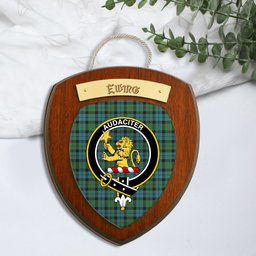 ScotsTee Shop Scottish Ewing Ancient Clan Crest Scottish Tartan Wooden Wall Plaque