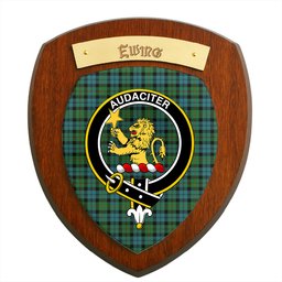 ScotsTee Shop Scottish Ewing Ancient Clan Crest Scottish Tartan Wooden Wall Plaque