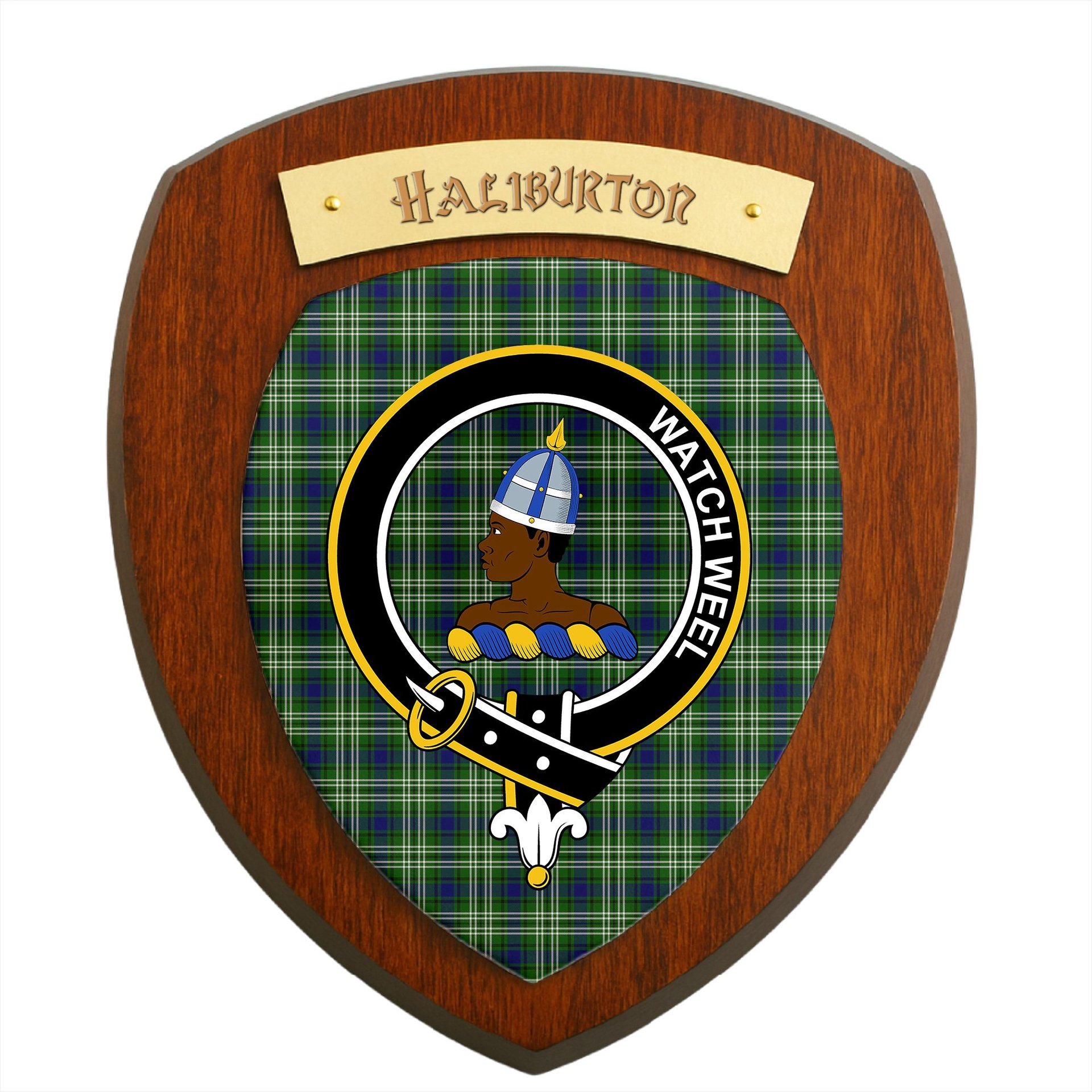 ScotsTee Shop Scottish Haliburton Clan Crest Scottish Tartan Wooden Wall Plaque