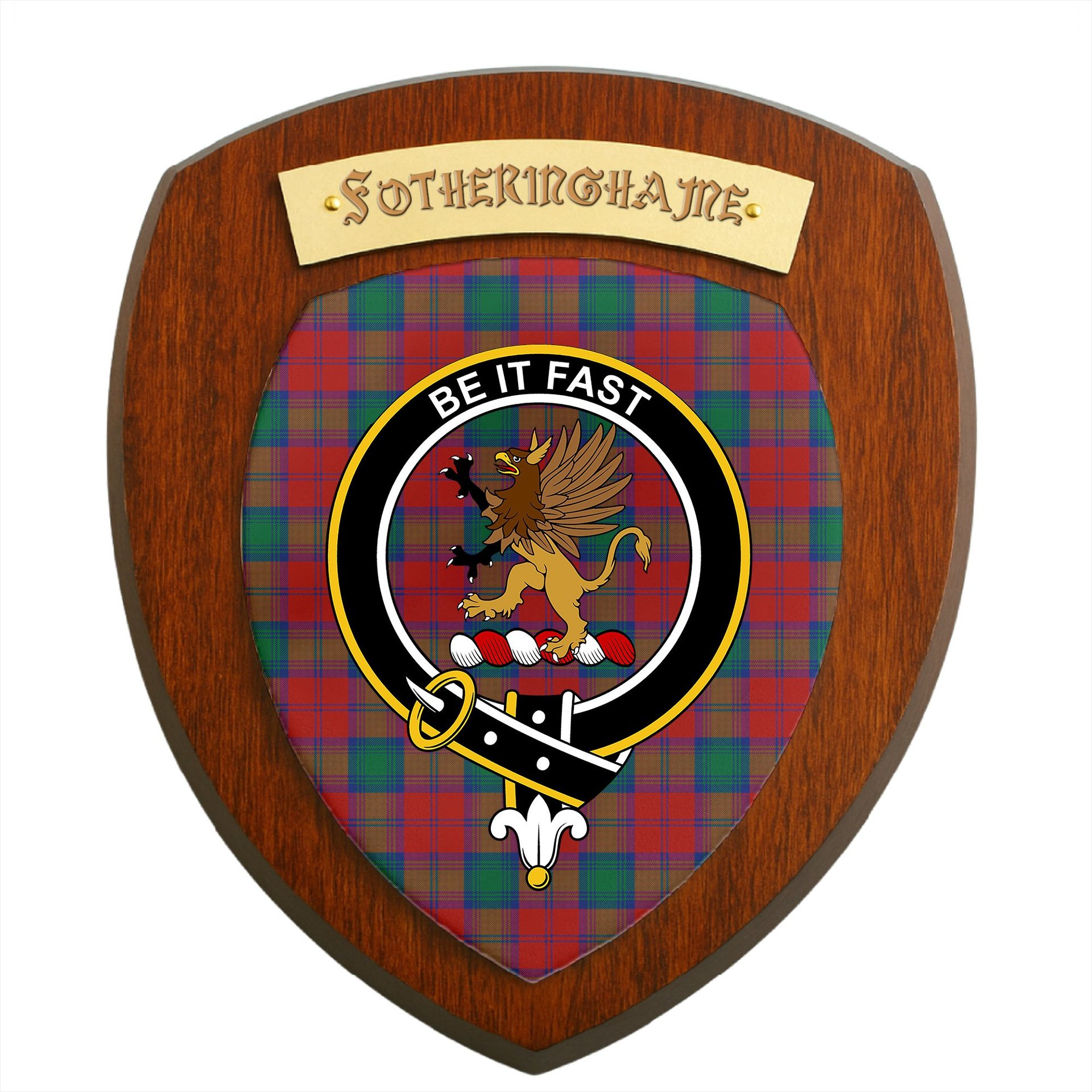 ScotsTee Shop Scottish Fotheringhame Clan Crest Scottish Tartan Wooden Wall Plaque