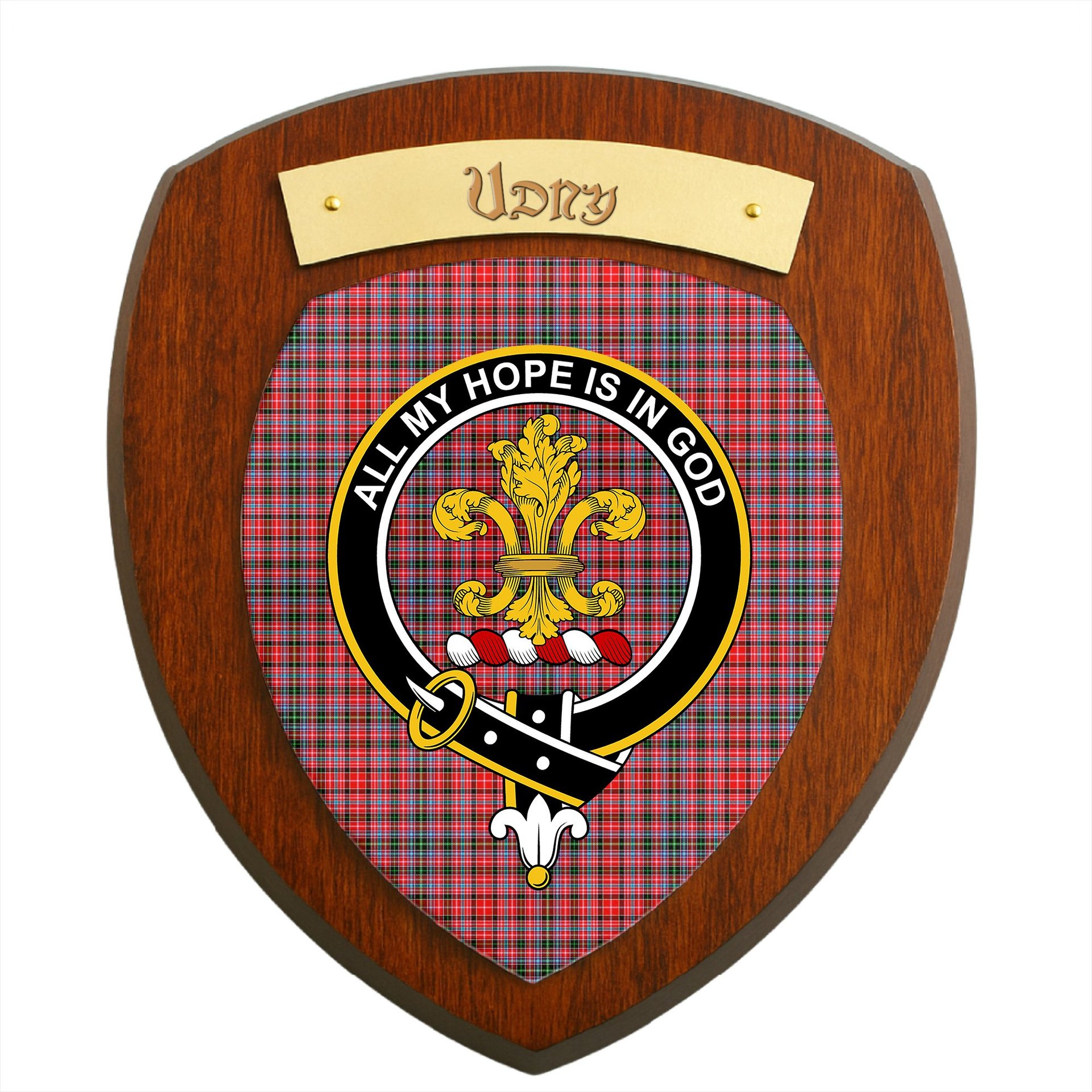 ScotsTee Shop Scottish Udny Clan Crest Scottish Tartan Wooden Wall Plaque