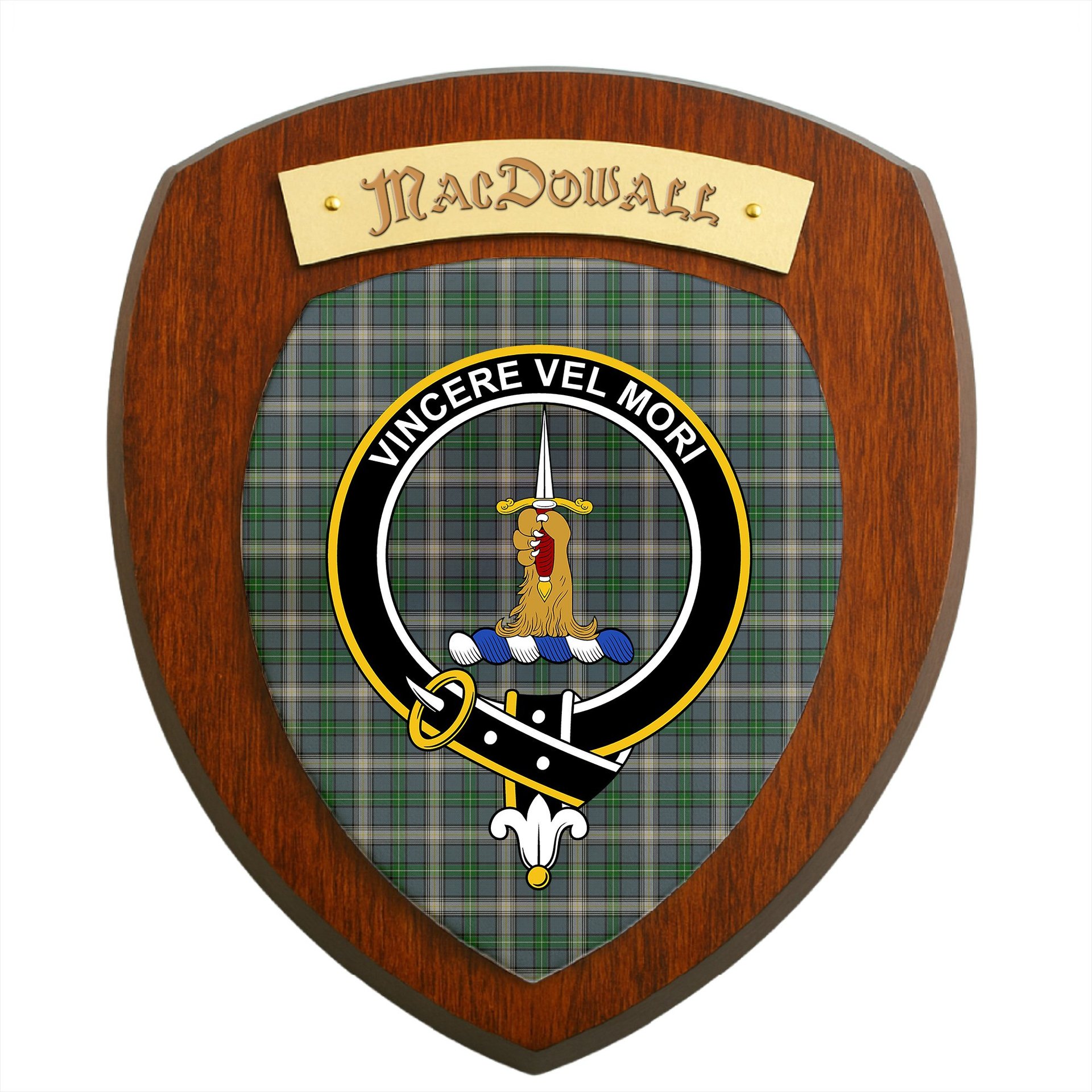 ScotsTee Shop Scottish MacDowall Clan Crest Scottish Tartan Wooden Wall Plaque