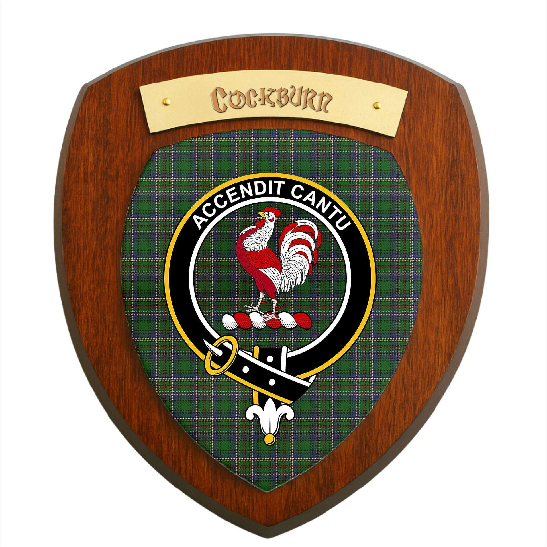 ScotsTee Shop Scottish Cockburn Clan Crest Scottish Tartan Wooden Wall Plaque