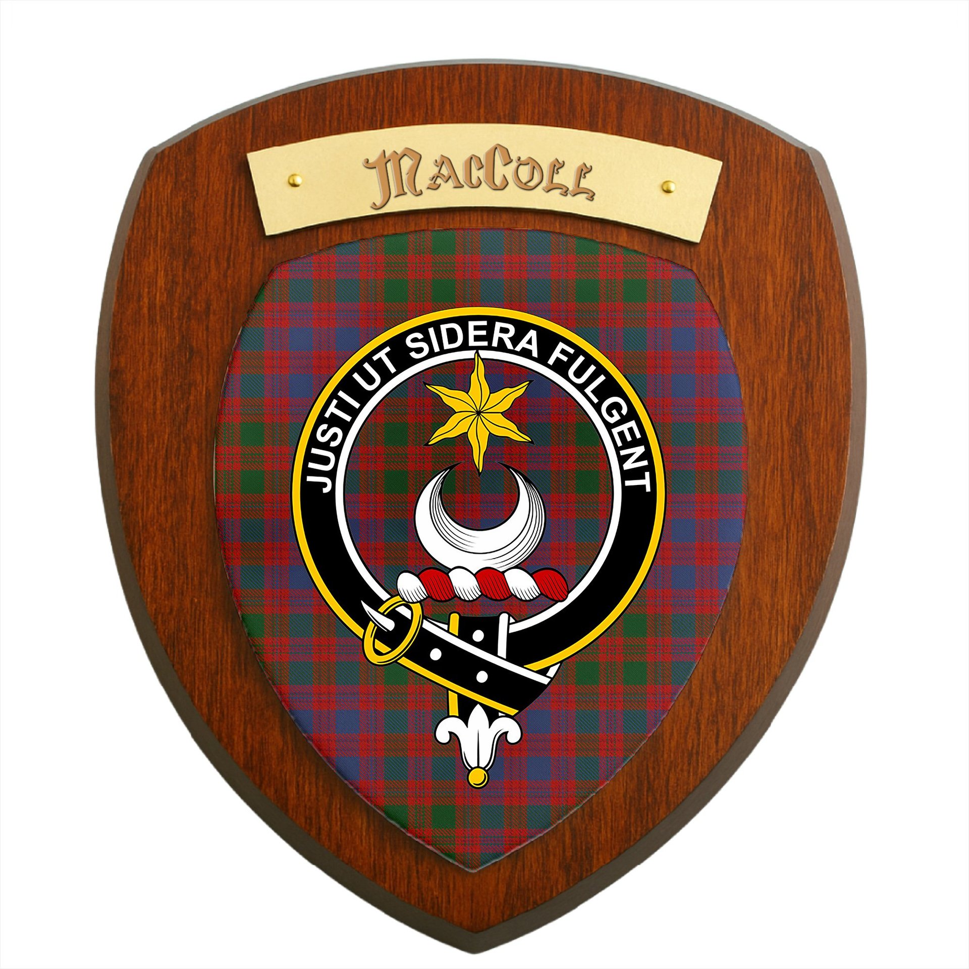 ScotsTee Shop Scottish MacColl Ancient Clan Crest Scottish Tartan Wooden Wall Plaque