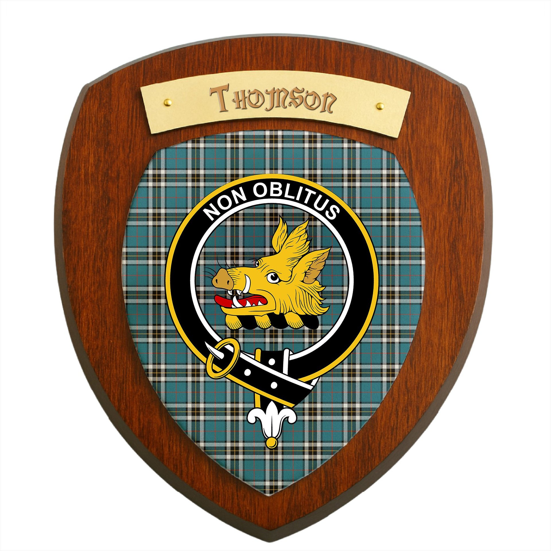 ScotsTee Shop Scottish Thomson Dress Blue Ancient Clan Crest Scottish Tartan Wooden Wall Plaque