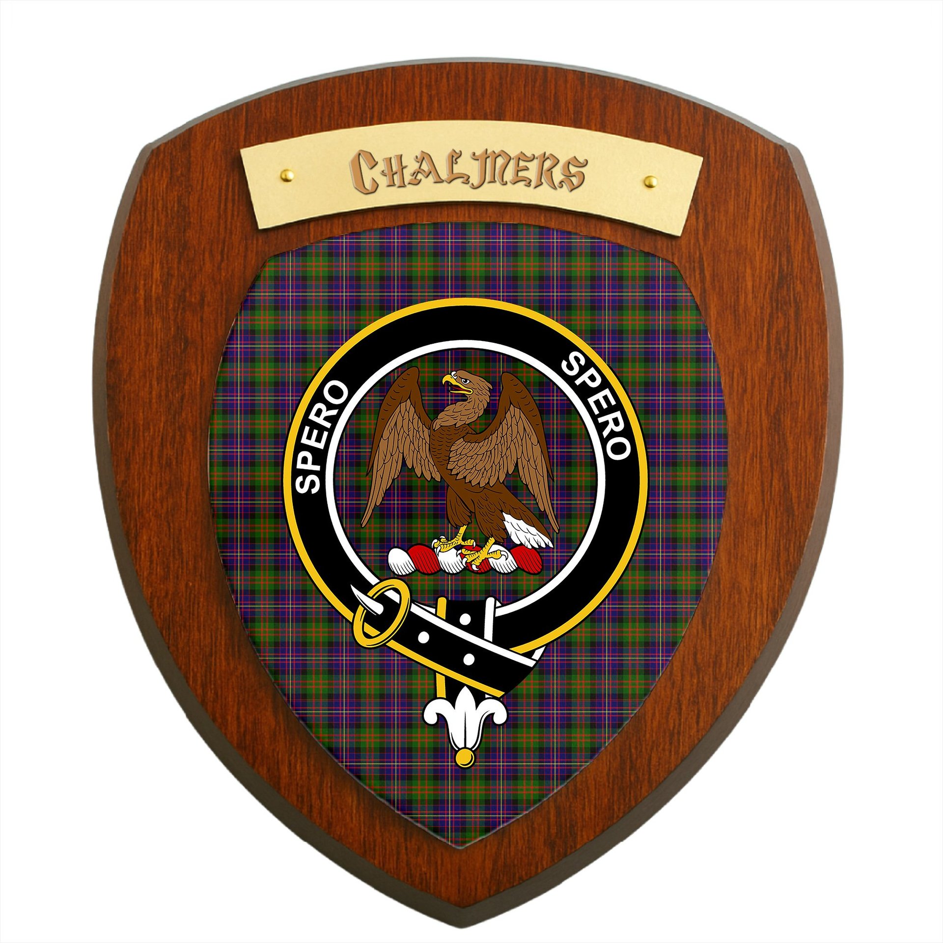 ScotsTee Shop Scottish Chalmers Clan Crest Scottish Tartan Wooden Wall Plaque