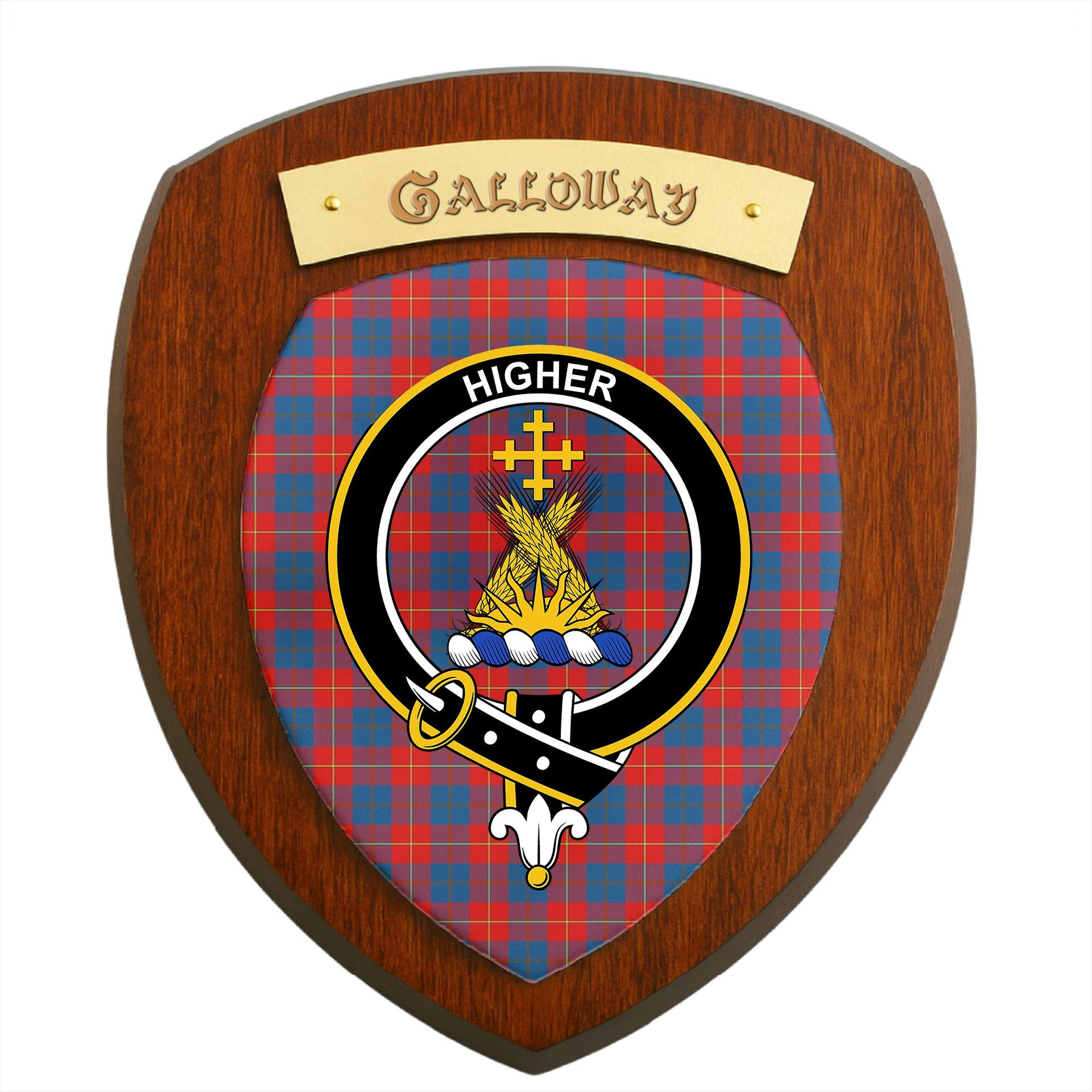 ScotsTee Shop Scottish Galloway Red Clan Crest Scottish Tartan Wooden Wall Plaque