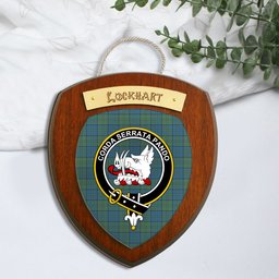 ScotsTee Shop Scottish Lockhart Clan Crest Scottish Tartan Wooden Wall Plaque